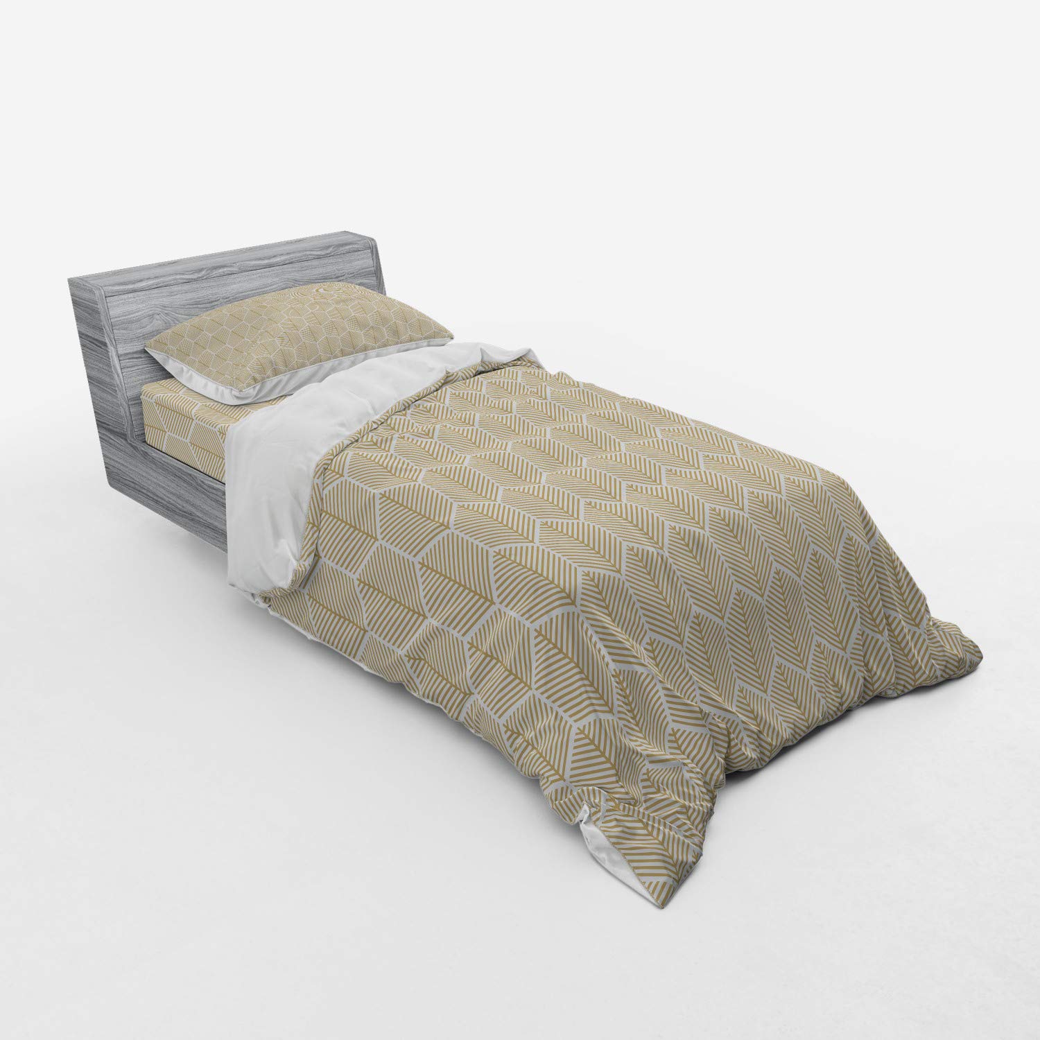 Ambesonne Geometric Duvet Cover Set - Honeycomb Hex Sequence with Fishbone Design, 3-Piece Bedding Set Includes Sham & Fitted Sheet, Twin XL Size in Pale Brown & White - Perfect for Modern Bedrooms, Guest Rooms & Dorm Decor