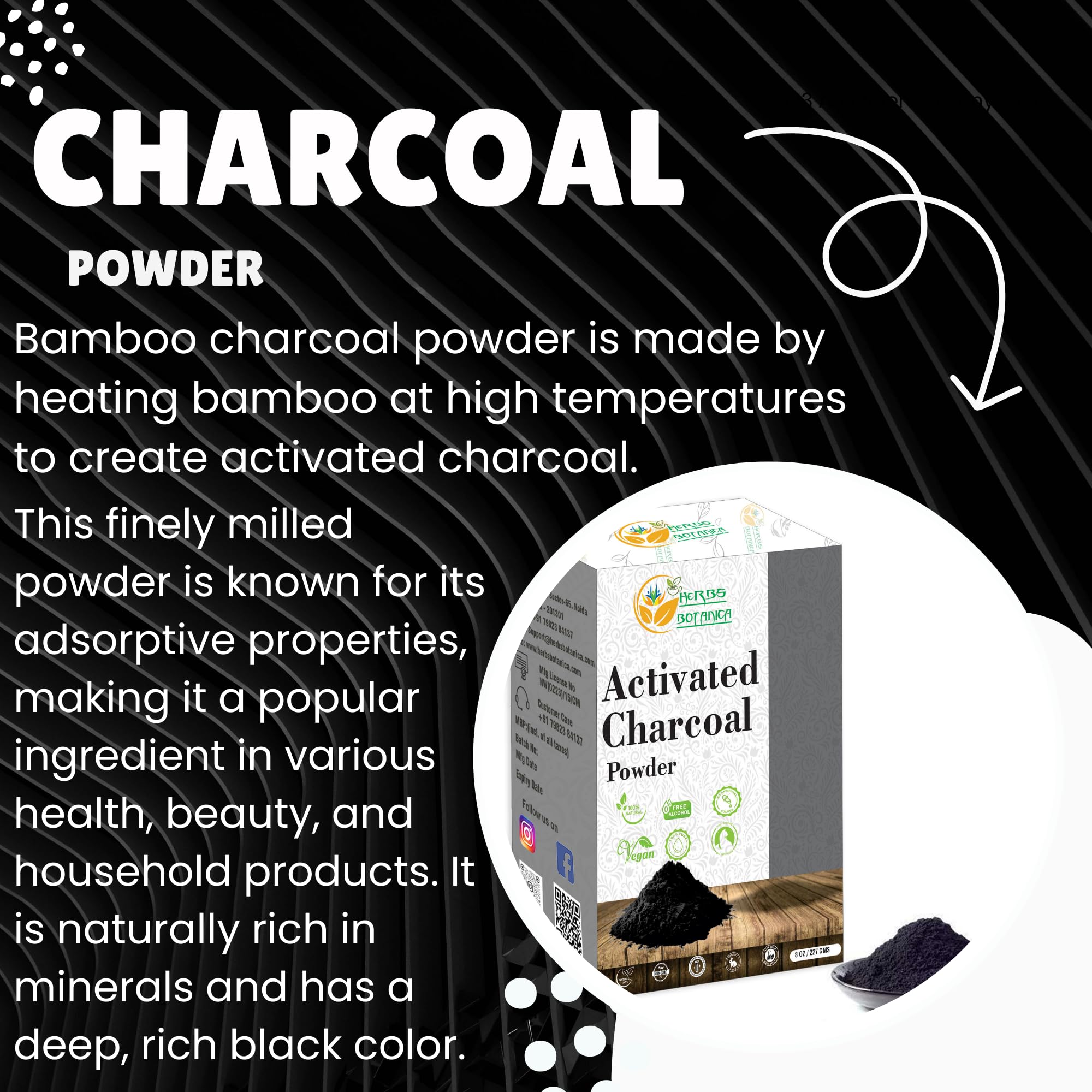 Organic Activated Charcoal Powder - Food Grade Natural Detoxifier for Digestive Health, Teeth Whitening & Skin Care | 8oz (227g) | Perfect for Detox Drinks, DIY Face Masks & First Aid Kit