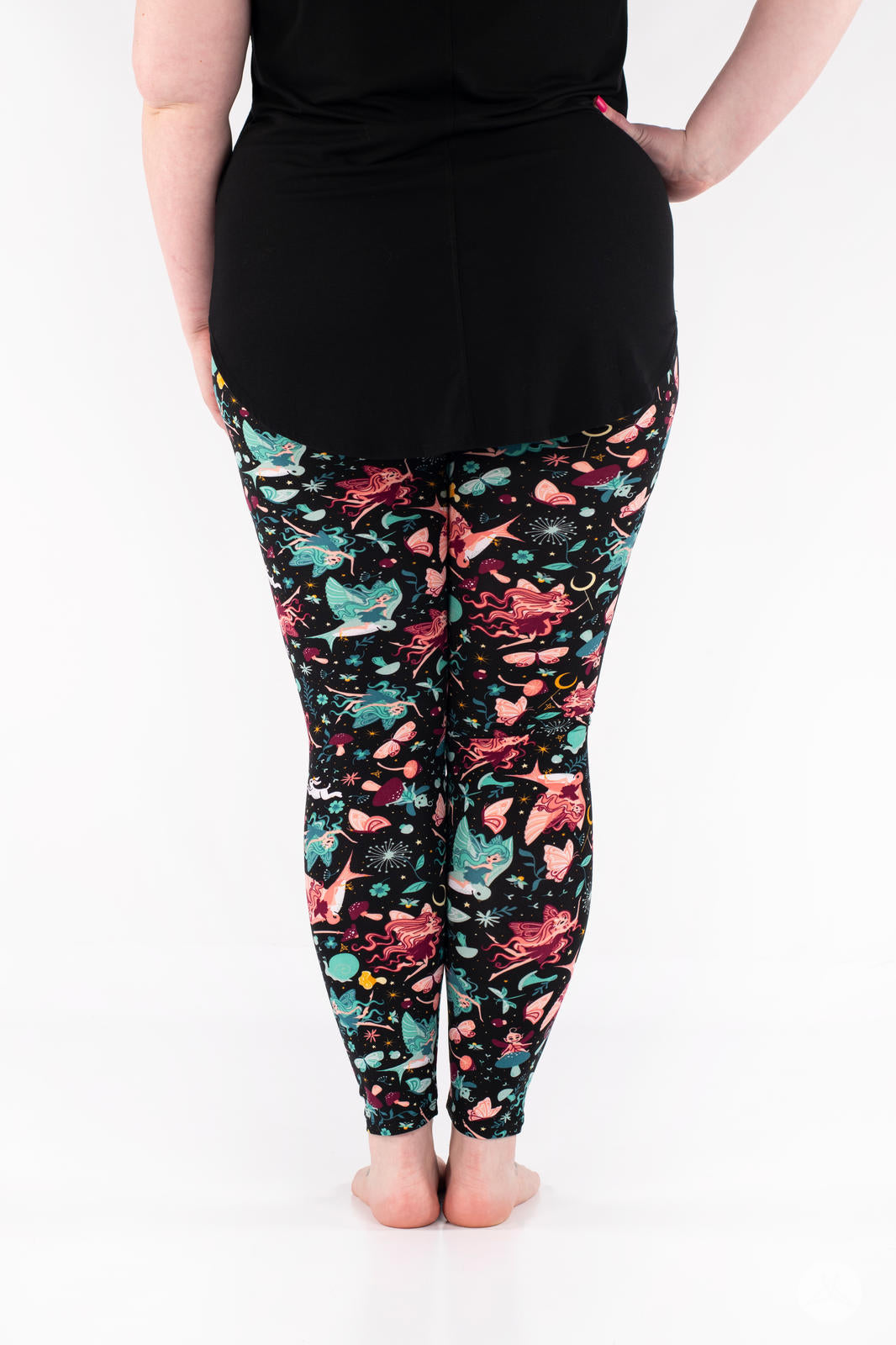 Fairy Garden Patterned Leggings for Women - Floral Fantasy Yoga Pants - Comfortable Stretchy Workout Leggings for Running, Gym & Casual Wear