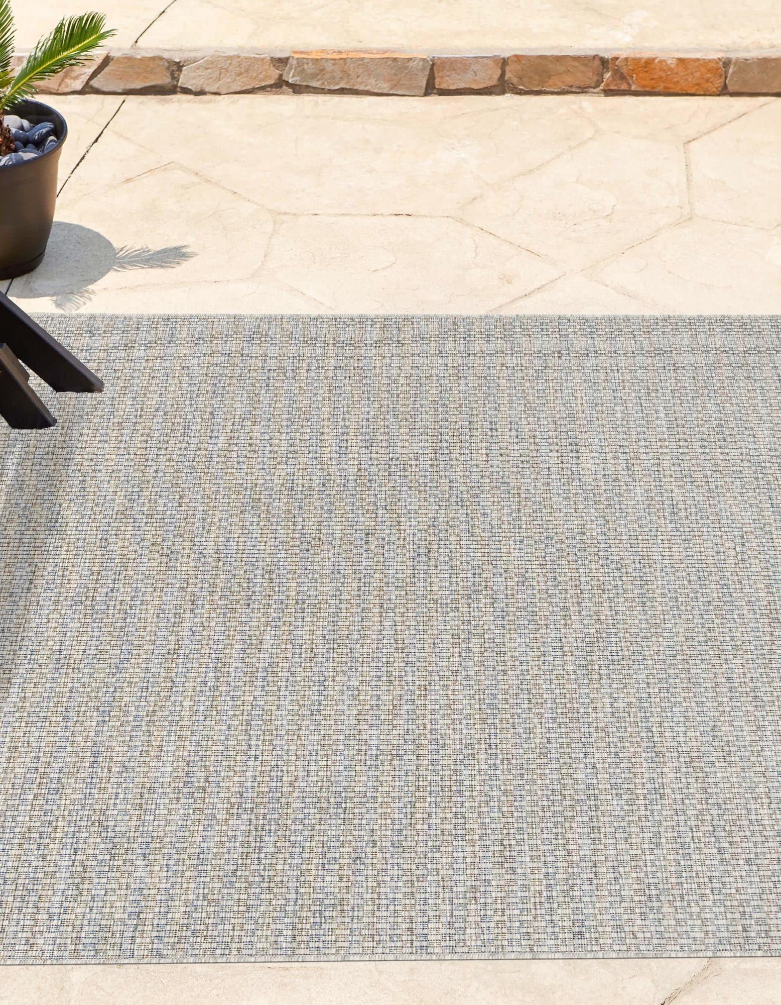 Outdoor Solid Collection 8x8 Ft Square Light Gray Flatweave Rug - Durable & Weather-Resistant for Patio, Deck, Poolside & Backyard | Perfect for Living Rooms, Kitchens & Entryways