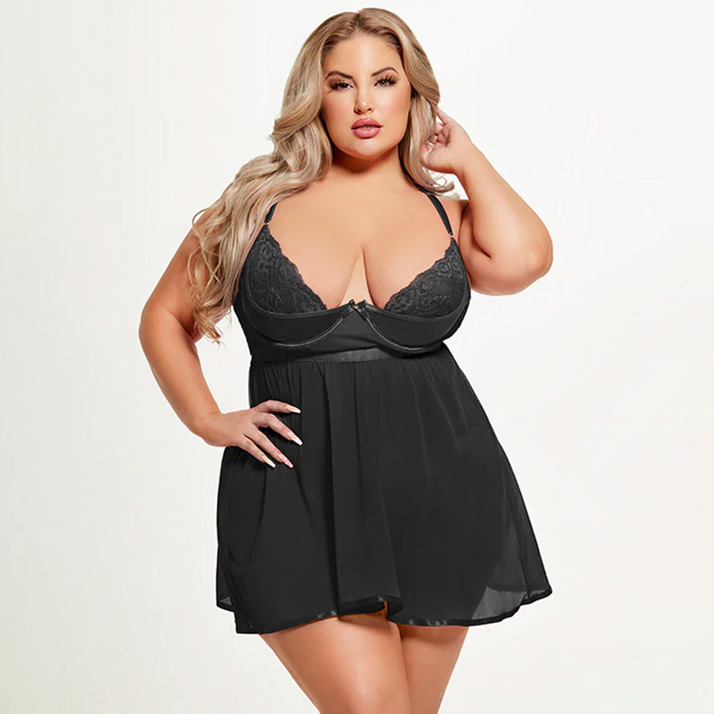 Sexy Open Back Babydoll & G-String Lingerie Set for Curvy Women - House of Desire Natasha - Perfect for Romantic Nights & Special Occasions