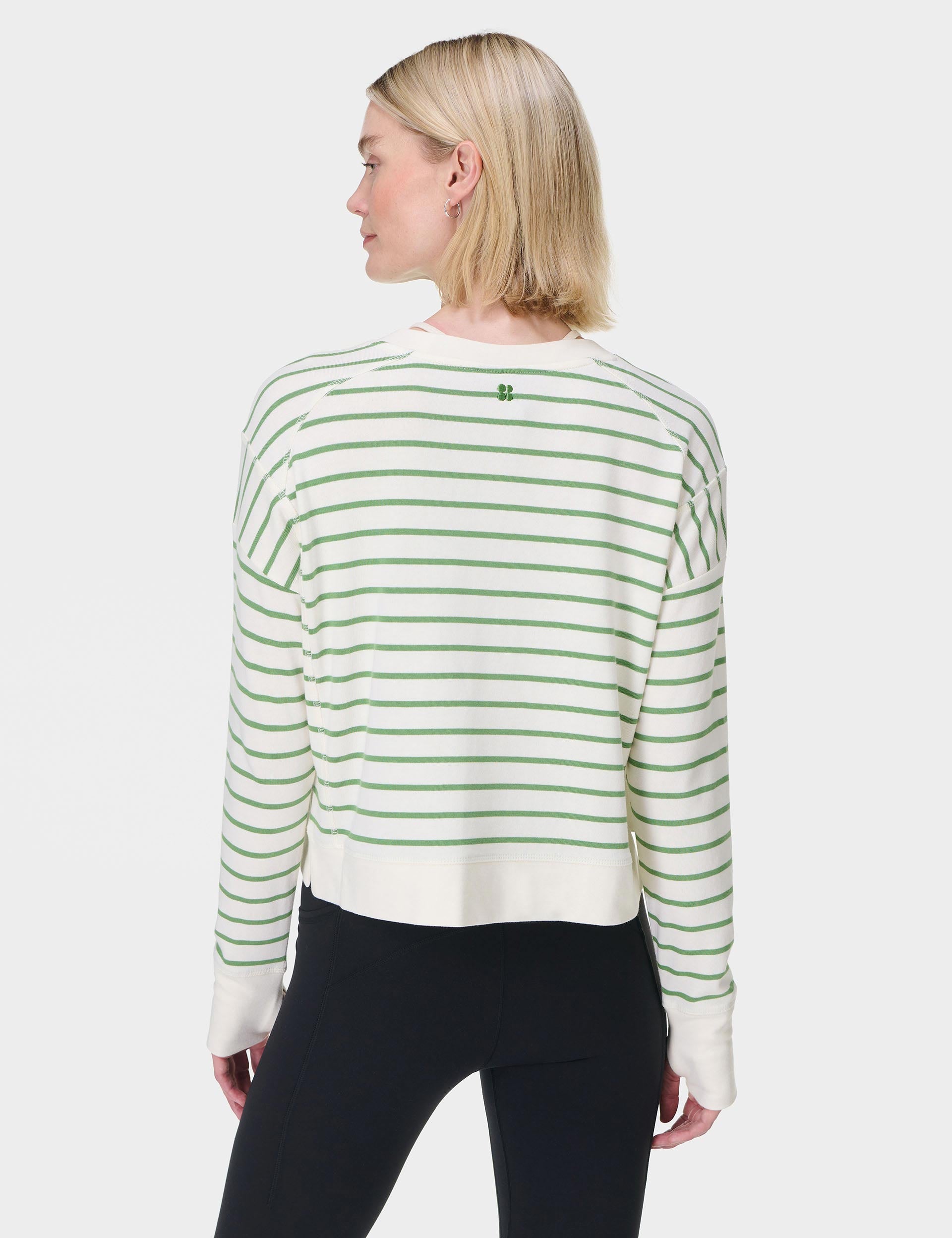 After Class Crop Sweatshirt - Lilywhite Green Stripe | Women's Casual Pullover Hoodie for School, College, Streetwear & Lounge Comfort
