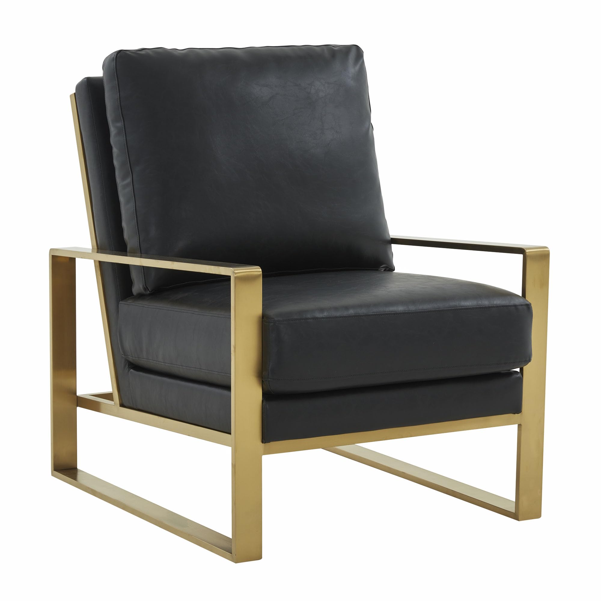LeisureMod Jefferson Leather Accent Armchair with Elegant Gold Frame - Modern Living Room Sofa Chair in Black | Perfect for Home Office, Lounge & Contemporary Decor