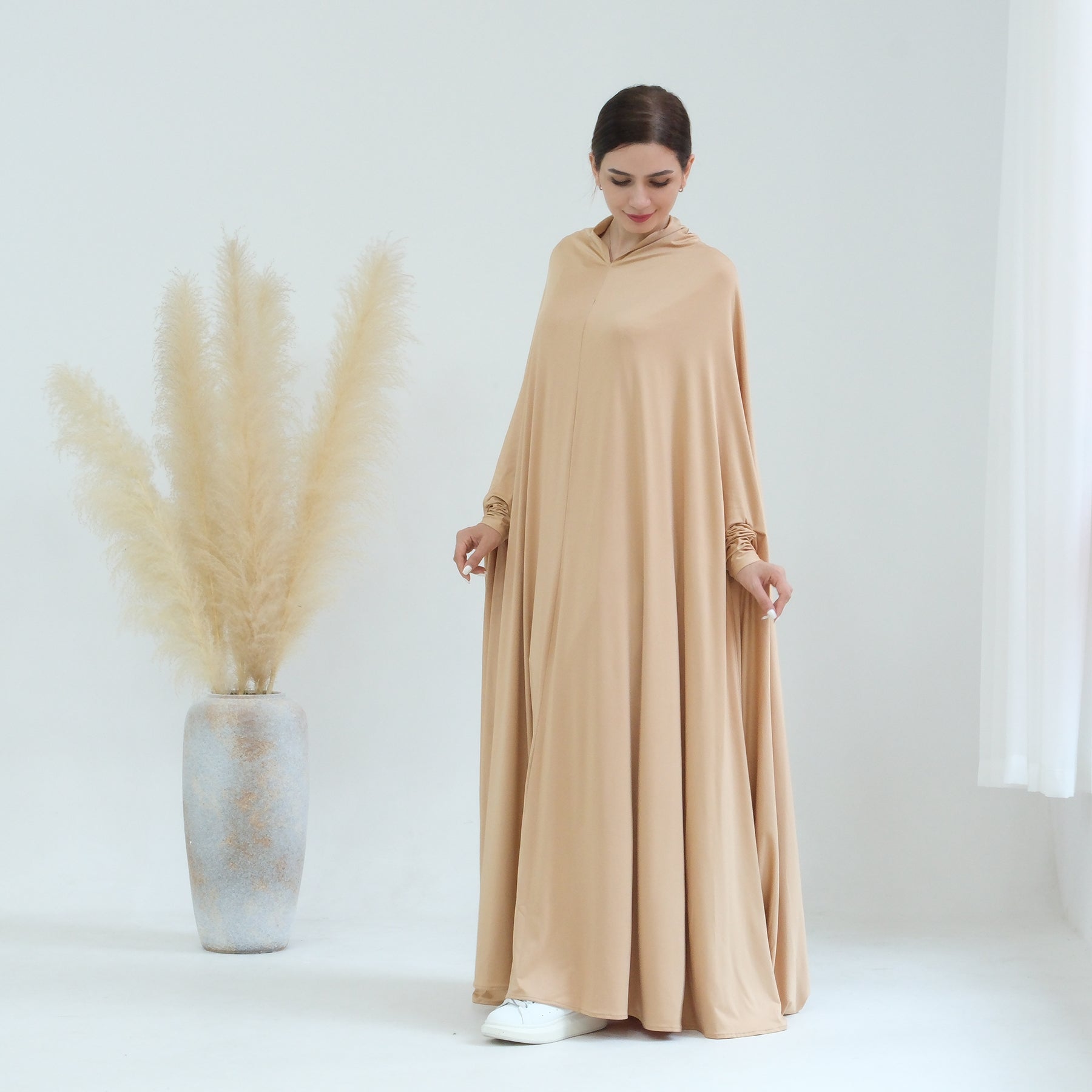 Awra Cape Hijab Combo in Camel Color - Modest Muslim Women's Prayer Shawl & Scarf Set for Daily Wear, Prayer, and Special Occasions