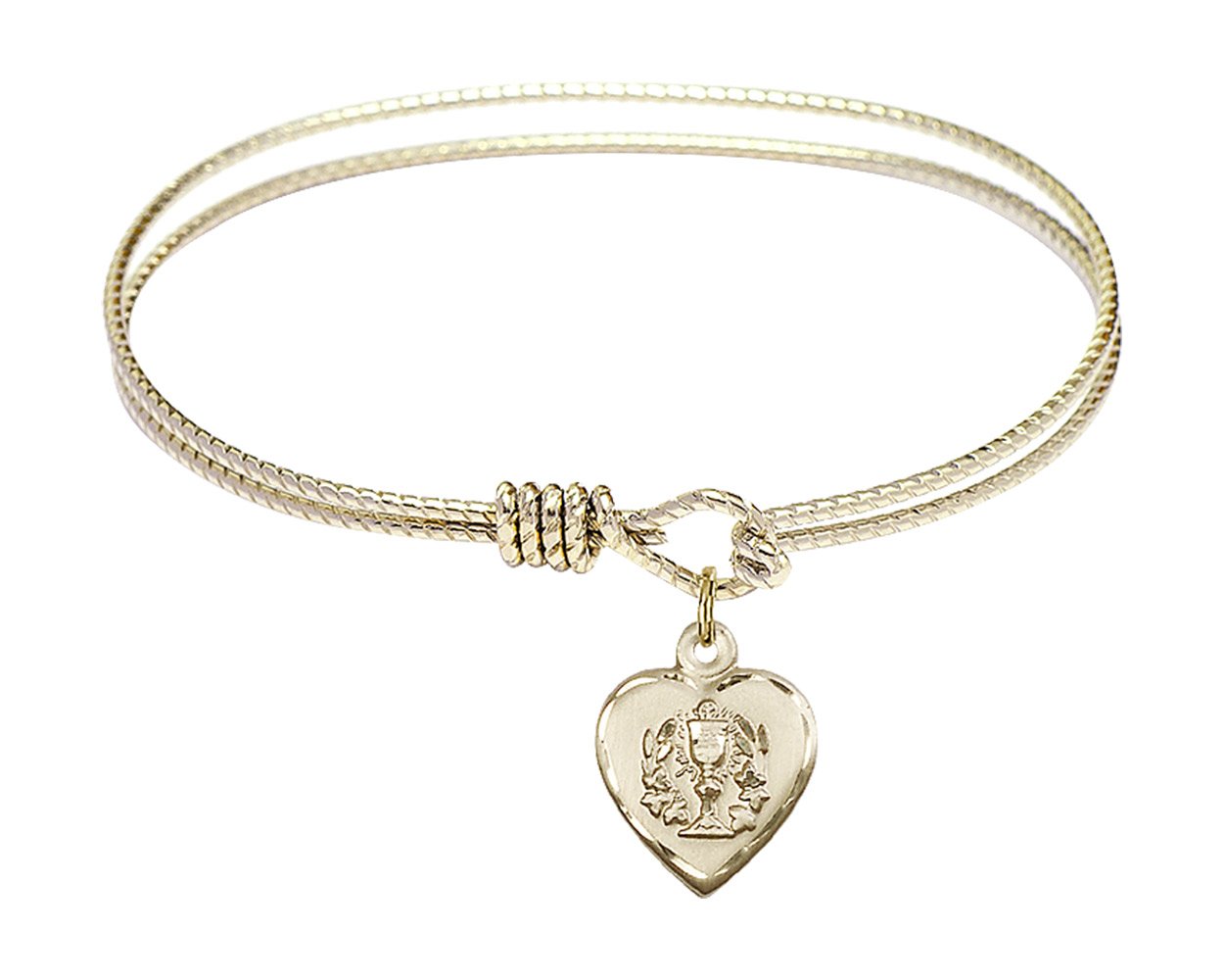F A Dumont 6.25 Inch Oval Eye Hook Bangle Bracelet with Heart & Communion Charm - Elegant Jewelry for Women, Gift for Baptism, First Communion & Special Occasions