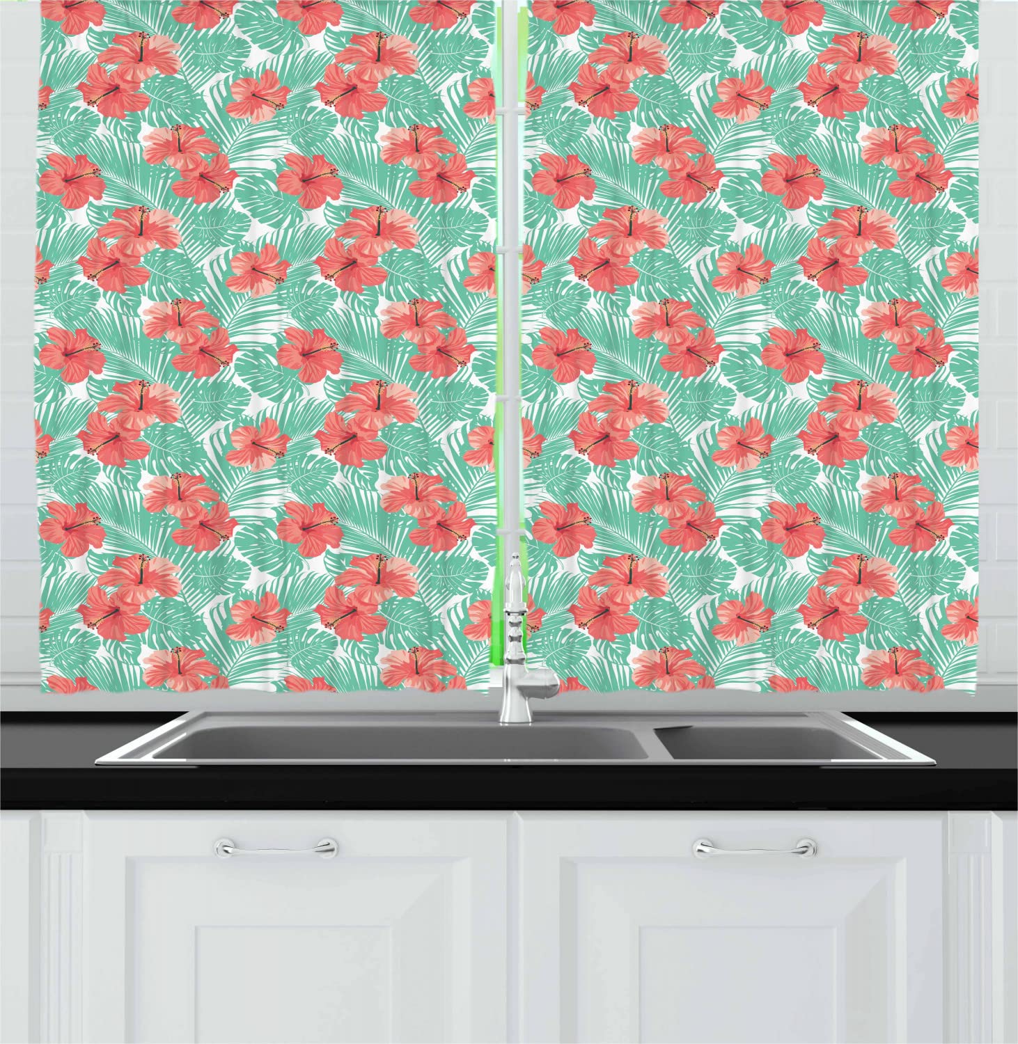 Ambesonne Tropical Island Party Kitchen Curtains - 55