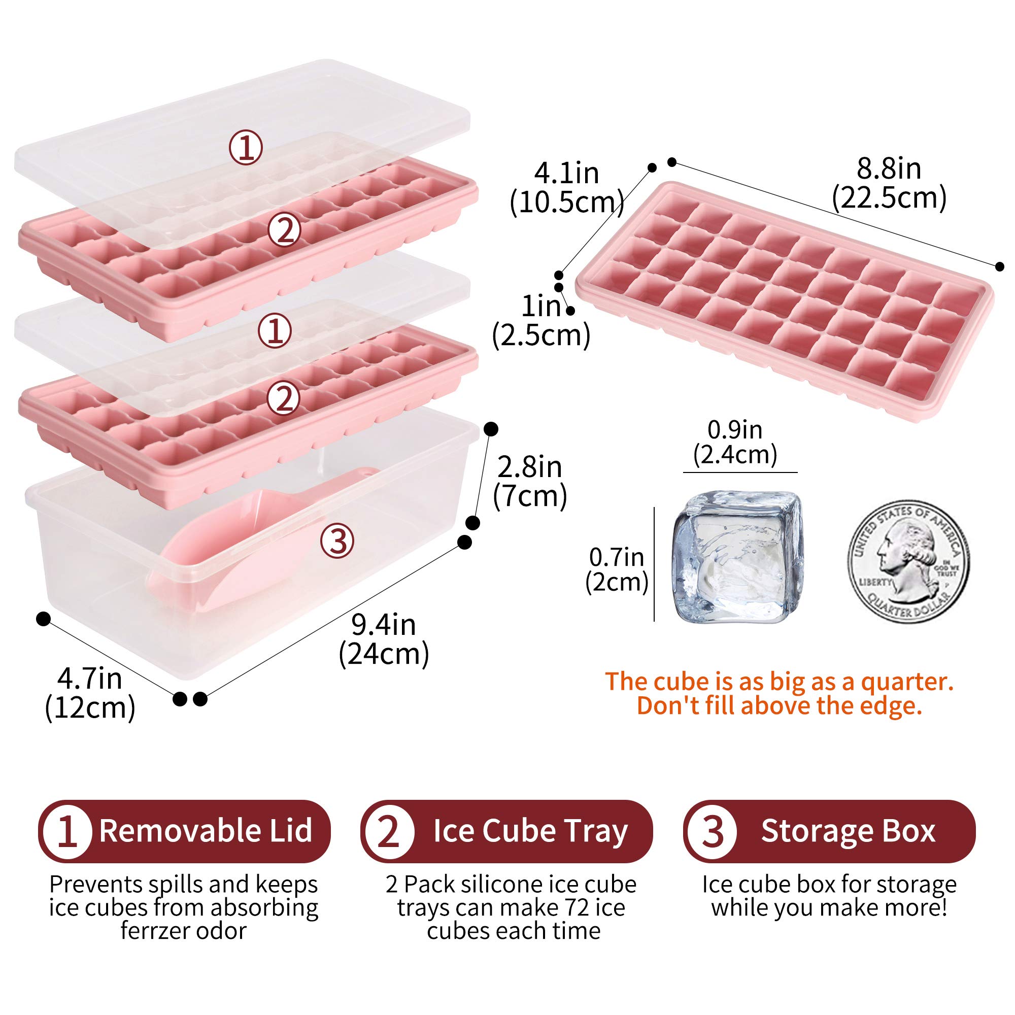 Premium Food-Grade Silicone Ice Cube Tray Set with Lid & Storage Bin - 2 Pack Small Nugget Ice Molds (72 Cubes) + Ice Bucket & Scoop - BPA-Free, Flexible & Easy Release for Cocktails, Smoothies & Beverages - Perfect for Home Bars, Parties & Kitchen Use