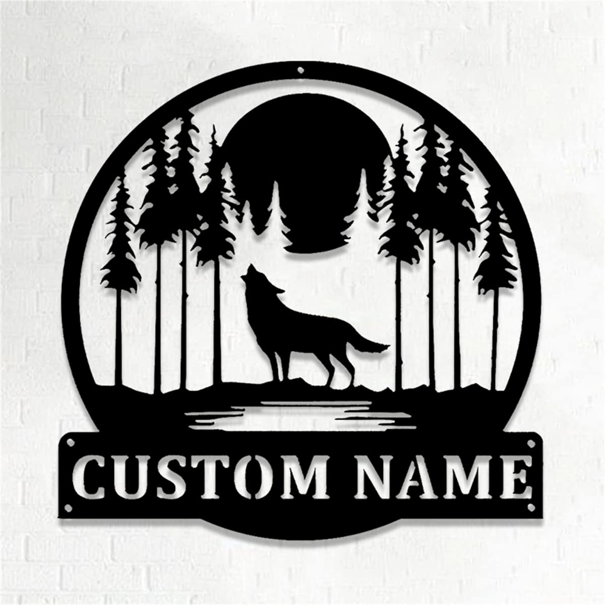 Custom Moon Wolf Metal Wall Art - Personalized Howling Wolf Name Sign for Outdoor, Garage & Bar Decor - Unique Wolf Gifts for Men & Housewarming Presents - Perfect for Cabin, Man Cave & Hunting Lodge Decor
