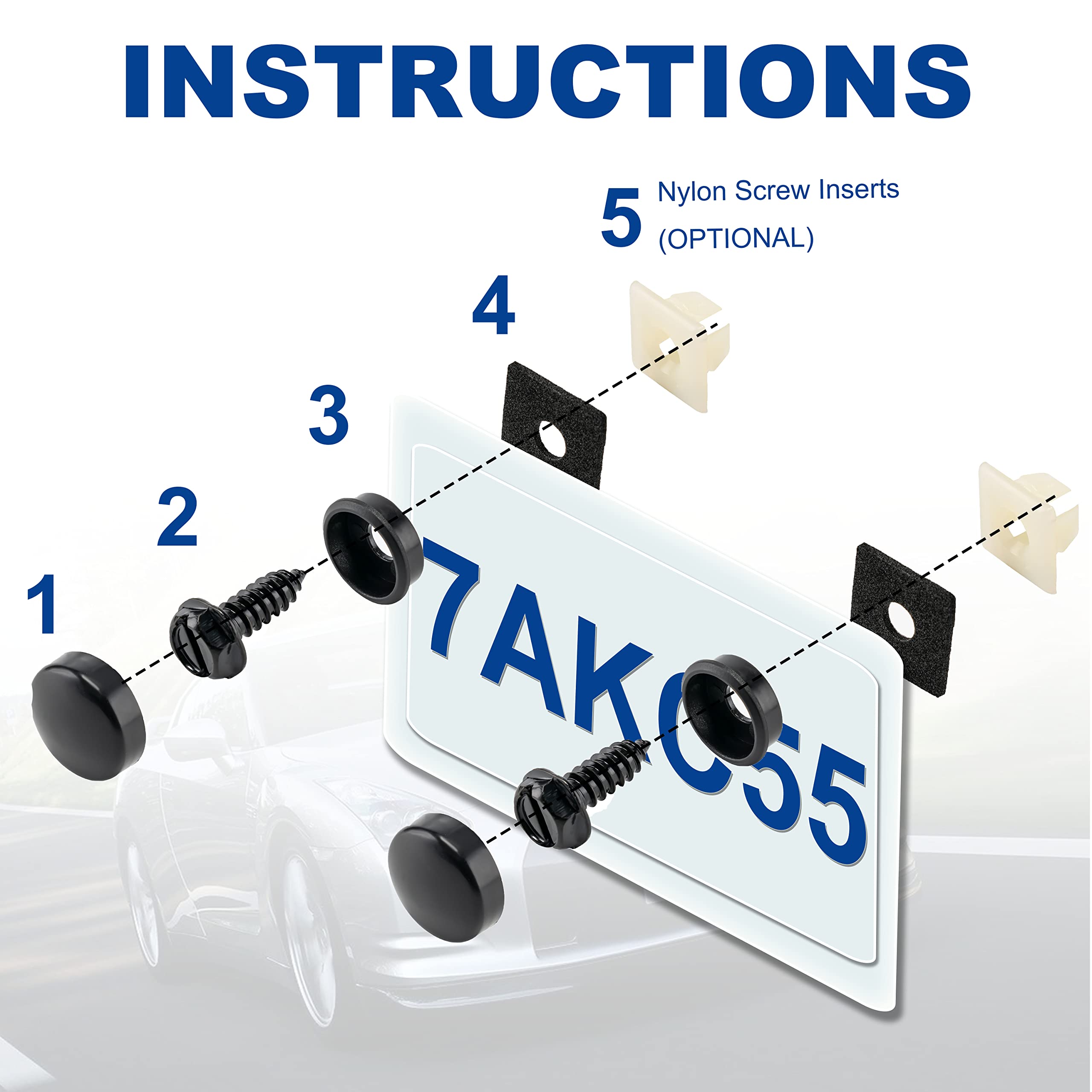 Hoewina 8 Sets Stainless Steel Anti-Theft License Plate Screws - Anti-Rattle & Rust-Proof Bolts for Securing License Plates Frames or Covers - Compatible with Cars, Trucks, SUVs (Black) - Perfect for Parking Lots, Car Shows & Vehicle Security