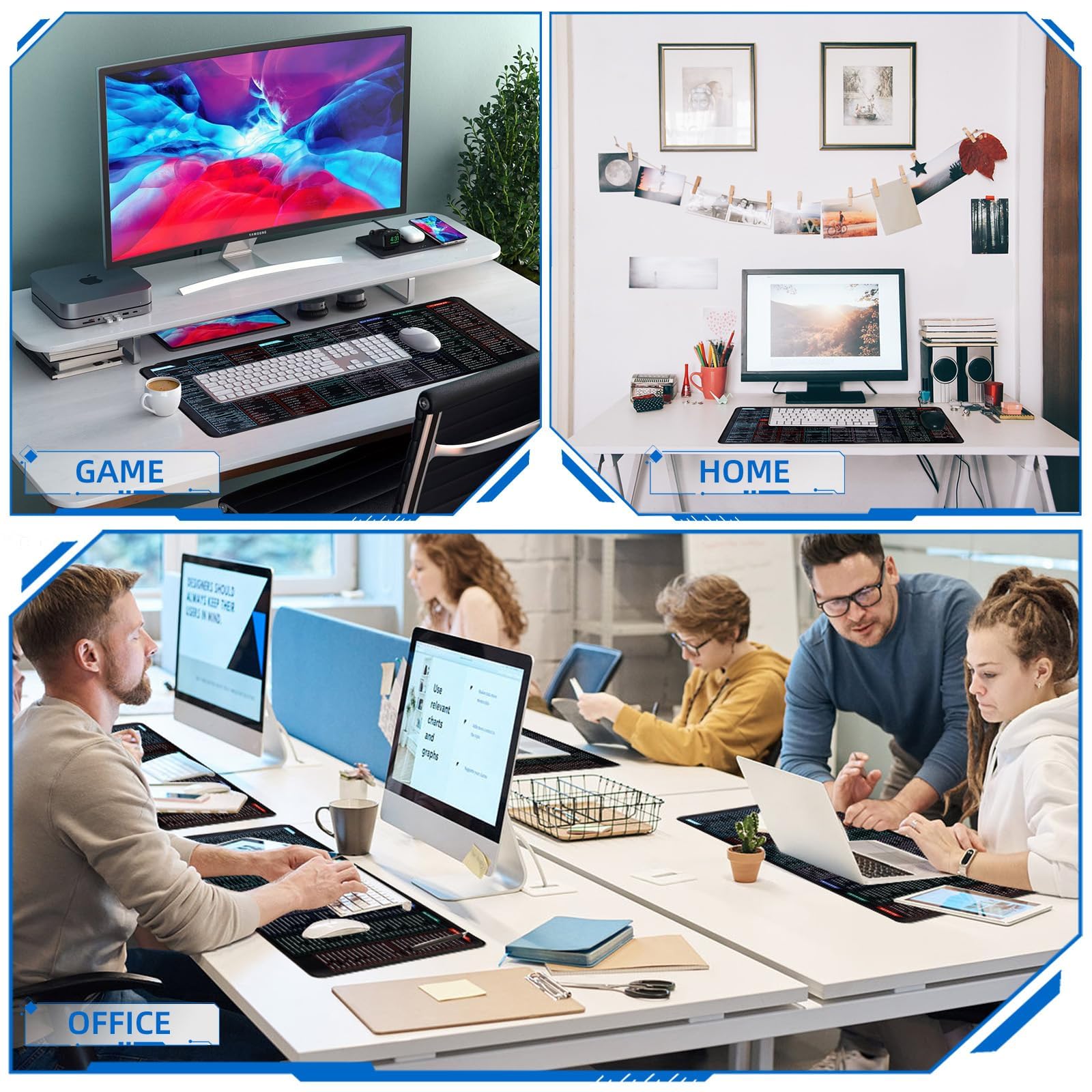 Quick Key Keyboard Mouse Pad - Non-Slip Desk Mat with Office Software Shortcuts | Upgraded Large Rubber Base & Smooth Cloth Surface | Perfect for Office Work, Gaming & Home Computer Setup