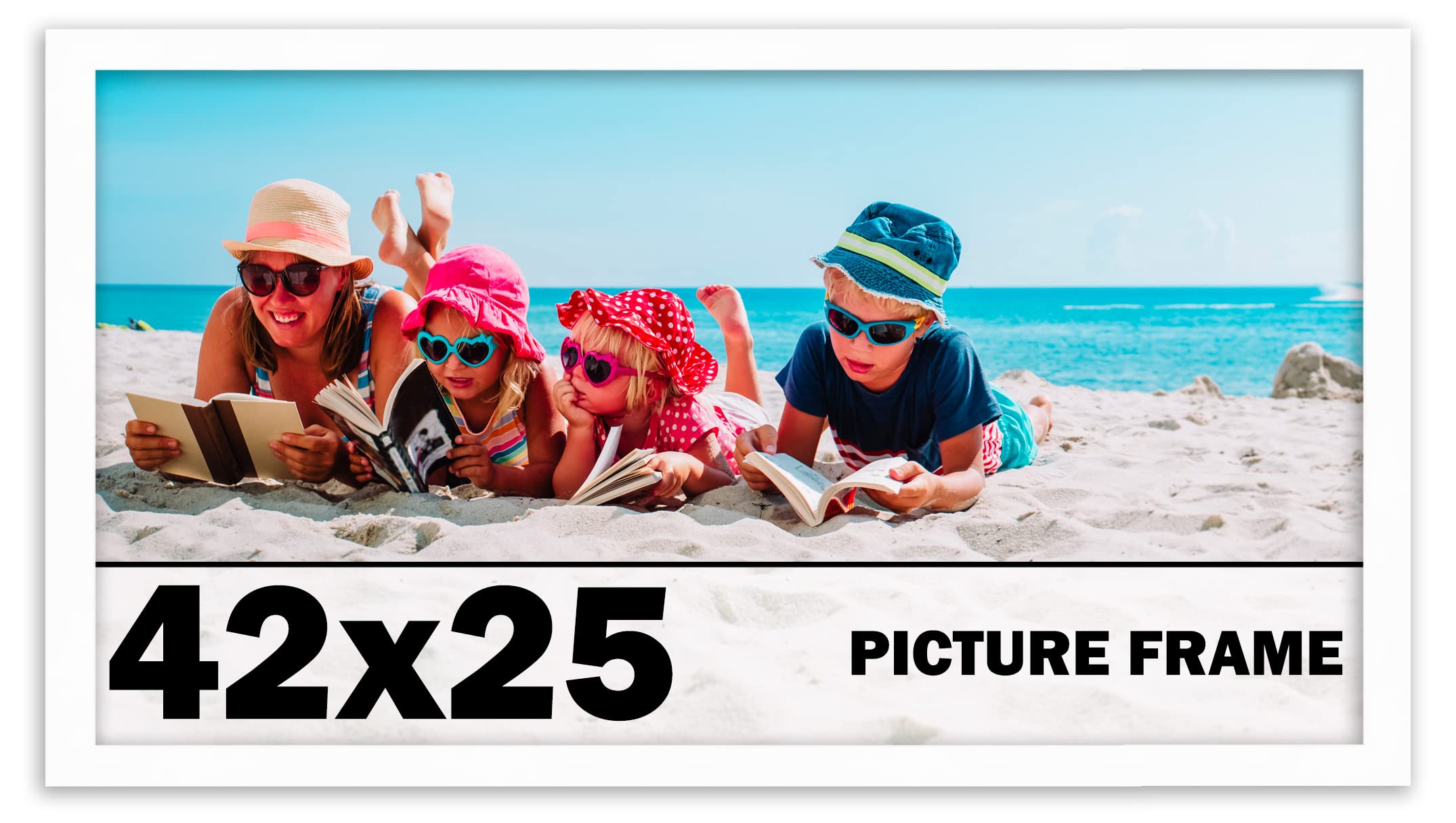 42x25 Inch White Solid Wood Picture Frame with UV Acrylic Shatter Guard & Acid-Free Backing - Perfect for Family Photos, Wall Decor, and Home Office Display