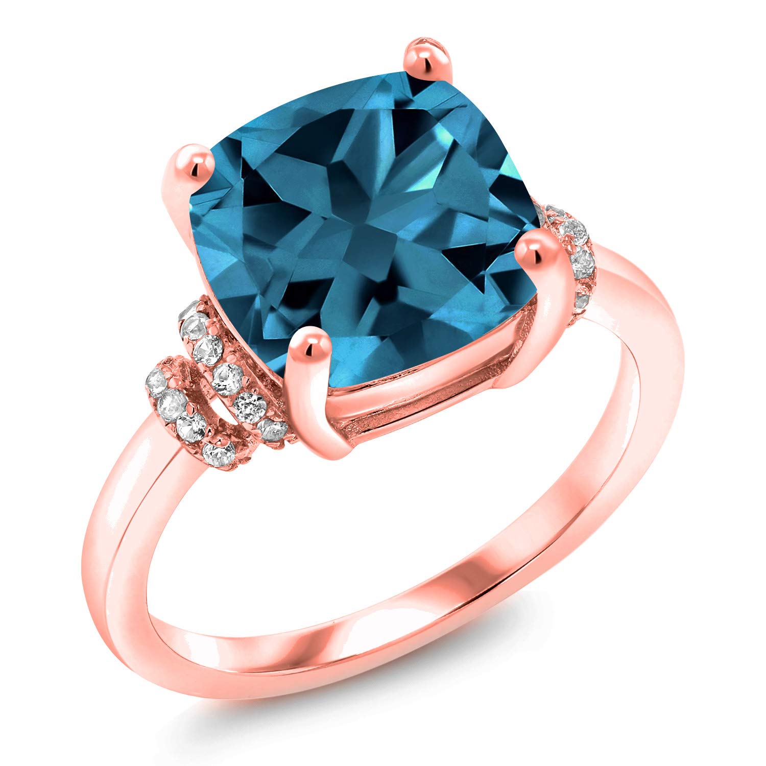 5.49 Ct Cushion Cut London Blue Topaz Ring - 18K Rose Gold Plated Sterling Silver Engagement Ring for Women | Elegant Jewelry Gift for Anniversary, Birthday & Special Occasions