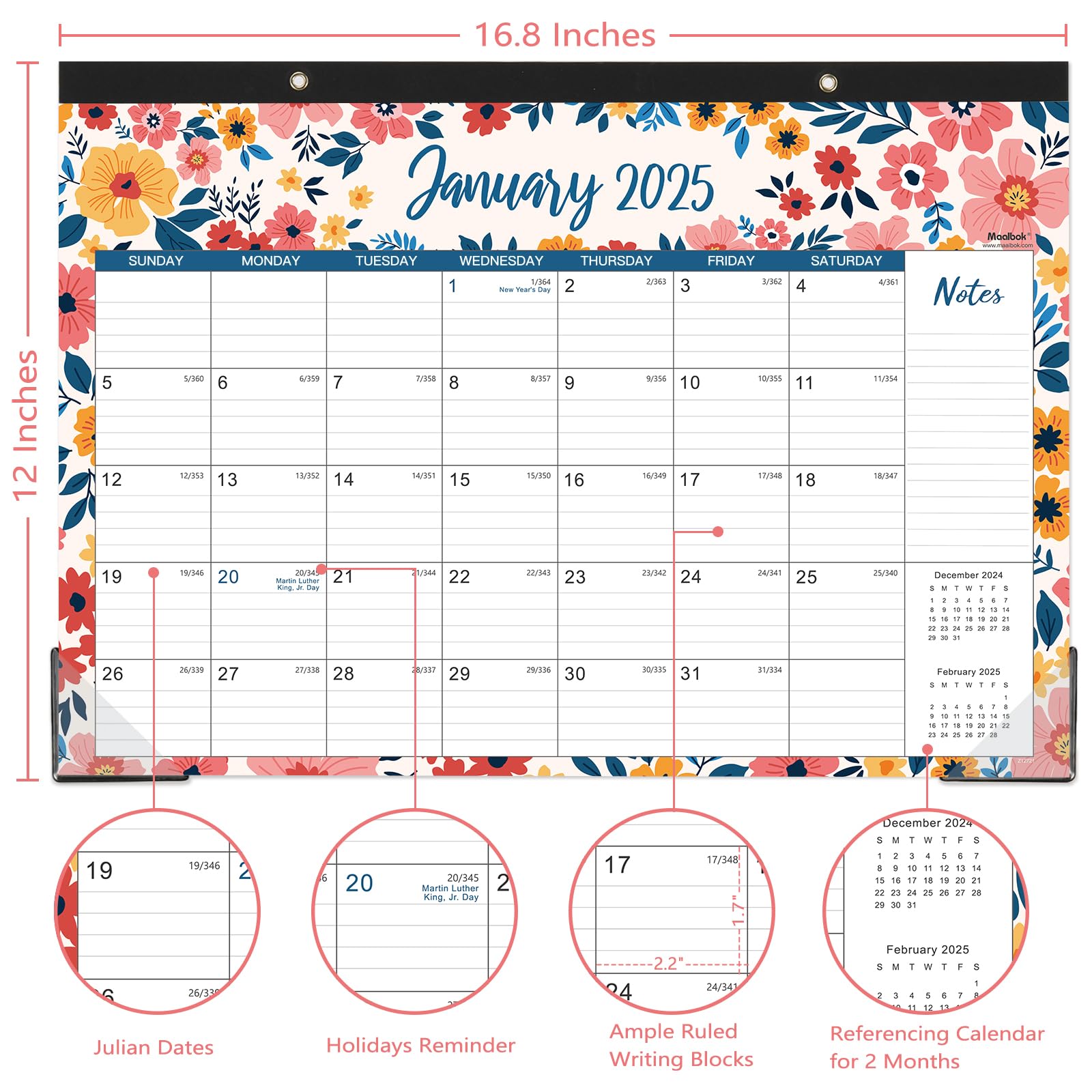 2025 Large Monthly Desk Calendar - Jan to Dec 2025 | 17