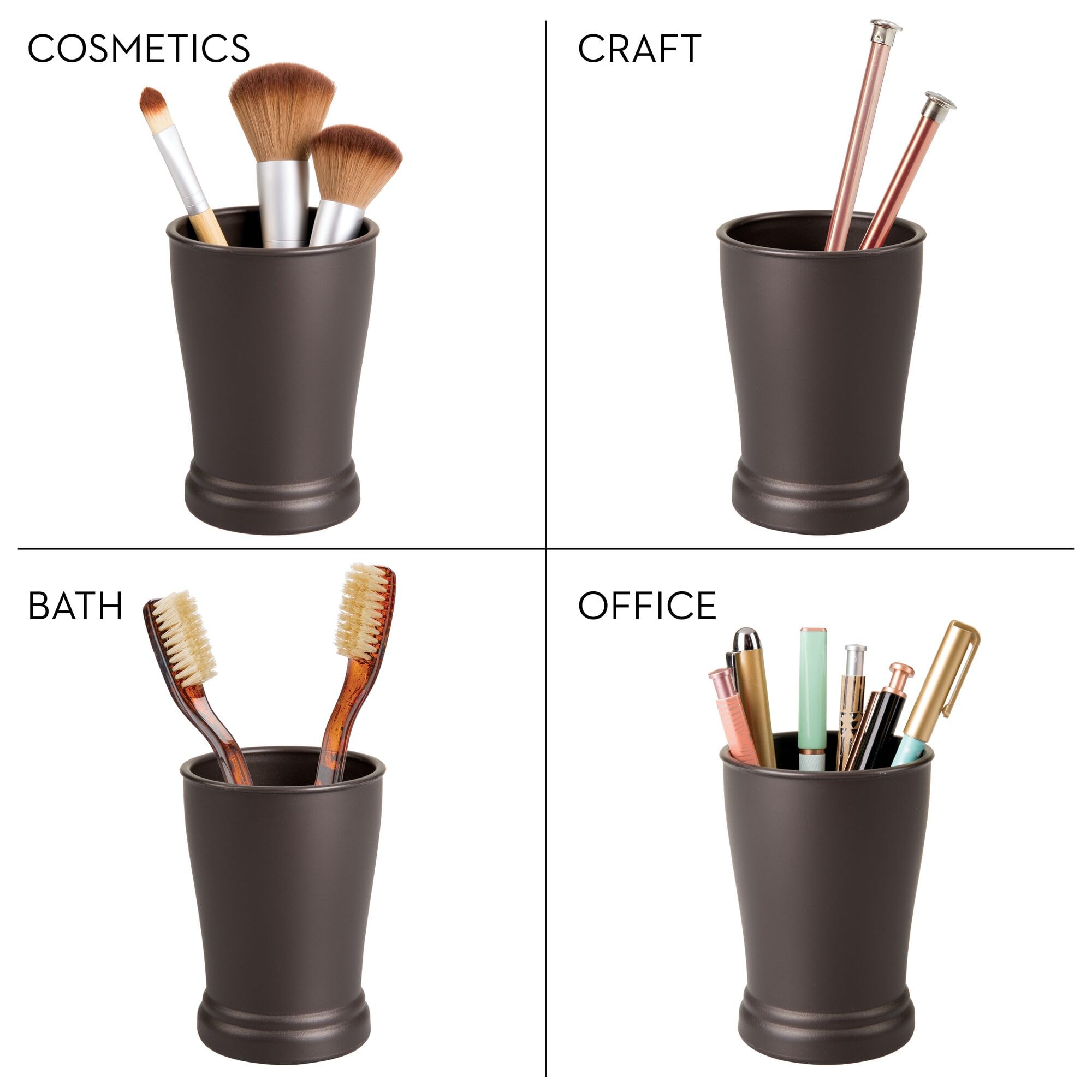 iDesign Plastic Bathroom Countertop Organizer Set of 2 - Bronze Vanity Storage Cups for Toothbrush, Makeup & Skincare - Perfect for Bathroom, Bedroom or Office Countertop Organization