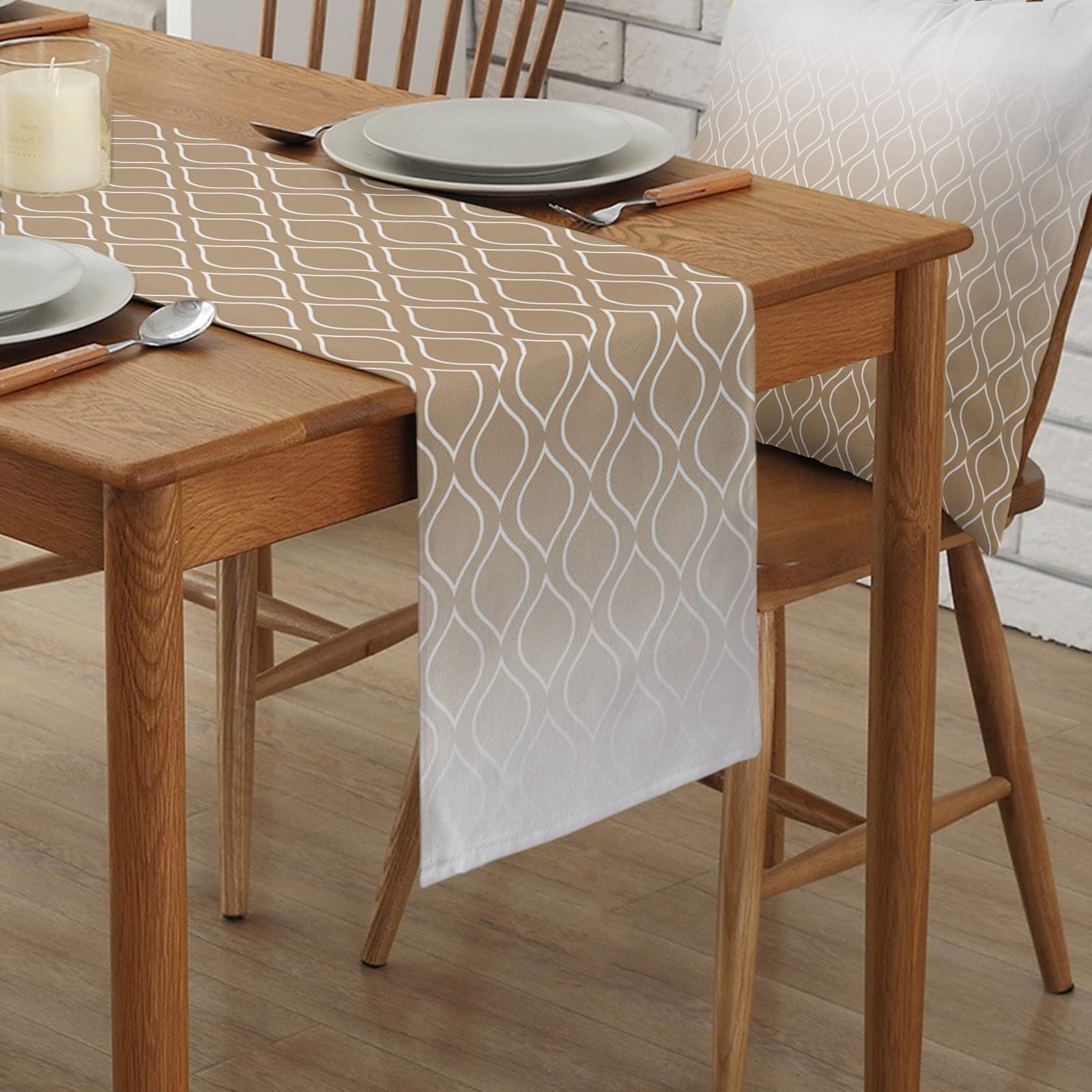 90-Inch Brown Moroccan Table Runner - Modern Ombre Plaid Burlap & Cotton Tablecloth for Kitchen, Dining, Wedding, Coffee Tables | Home Decor & Party Essentials