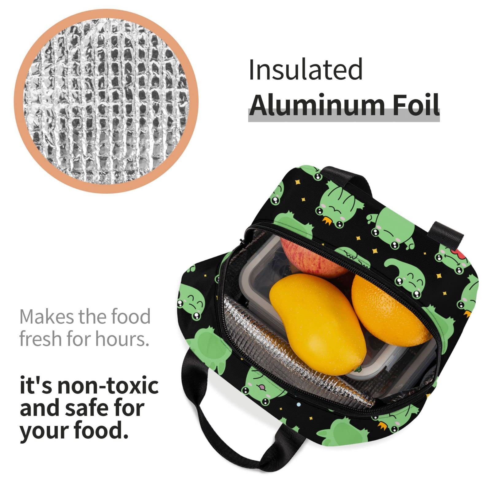 Insulated Lunch Box with Frog, Heart & Stars Design - Reusable & Portable Meal Container for Men & Women - Perfect for Work, Travel, Picnic & School Lunch