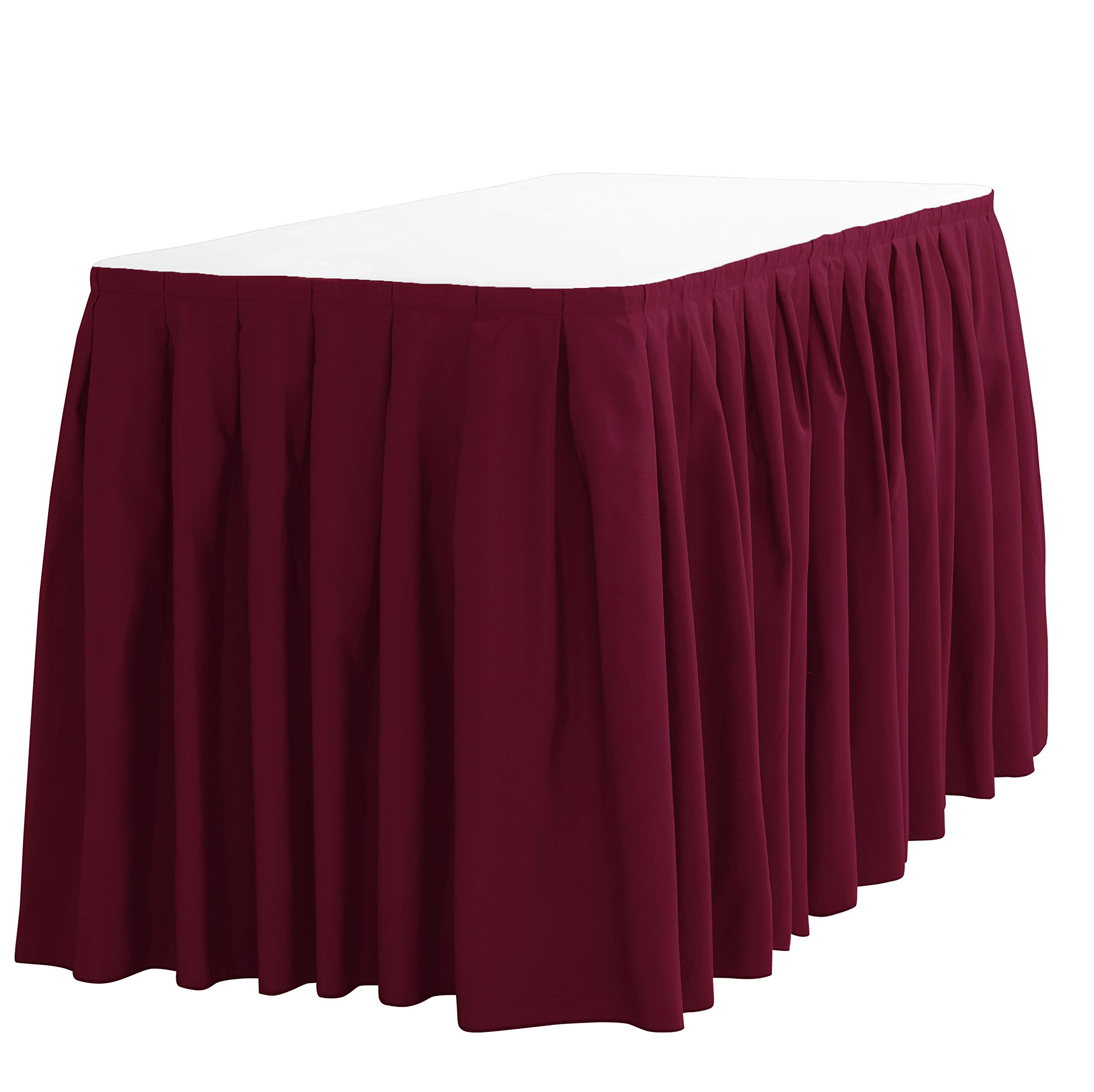 21 ft Burgundy Polyester Table Skirt for 8 ft Rectangle Table - Wrinkle Resistant Pleated Banquet Tablecloth - Perfect for Weddings, Parties, and Events