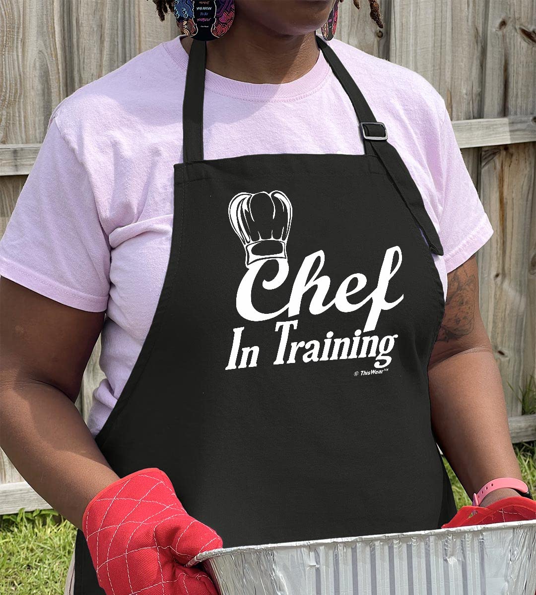 ThisWear Funny 'Chef in Training' Kitchen Apron with Two Pockets - Perfect for Cooking Classes, BBQ Parties & Home Chef Gifts