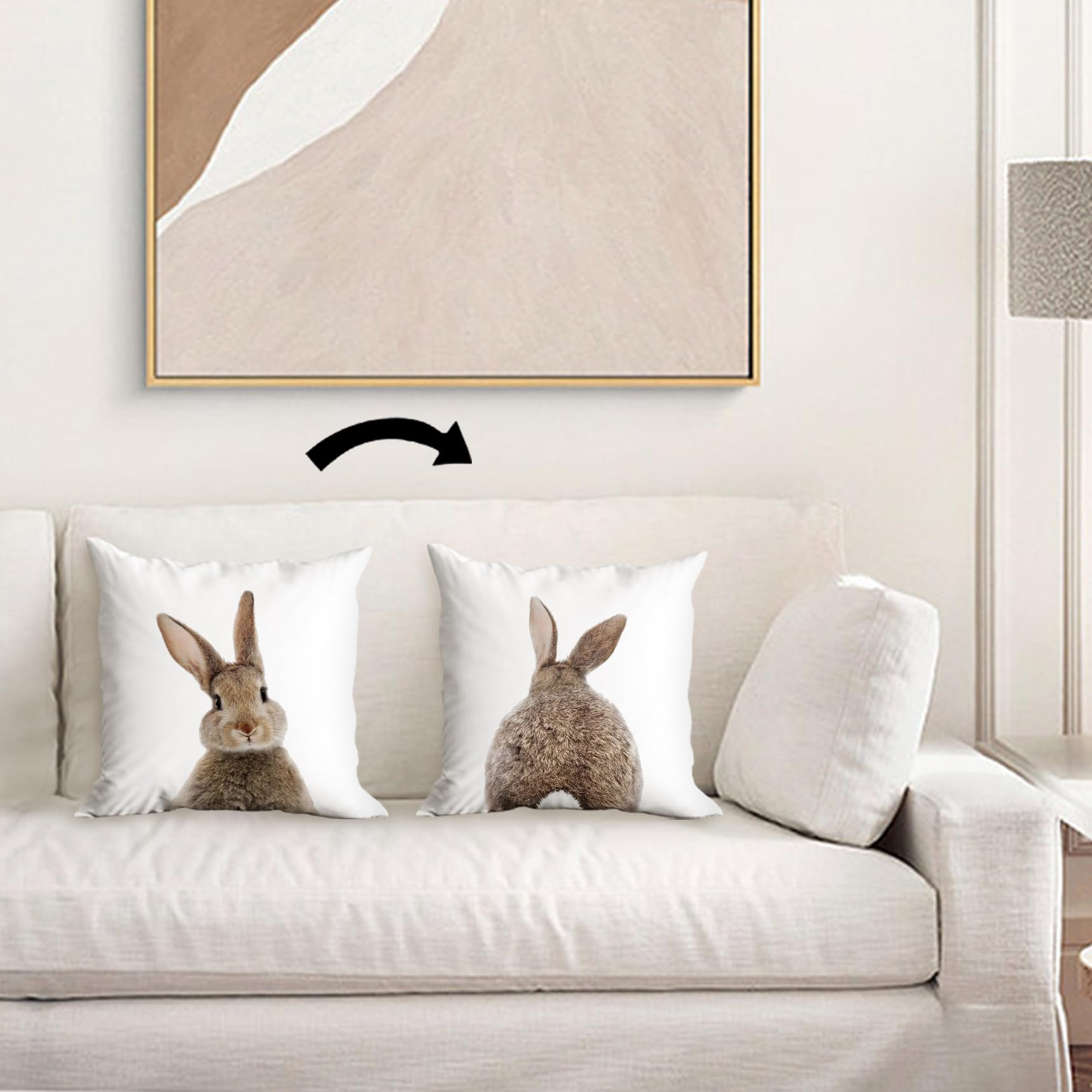 Huester 18x18 Inch Bunny Pillow Covers - Reversible Easter Throw Pillow Cases for Sofa, Bed, Farmhouse Decor - Cute Rabbit Themed Cushion Covers for Kids Room, Nursery & Rabbit Lovers Gift (Perfect for Easter Decorations, Spring Home Accents & Cozy Living Room Styling)
