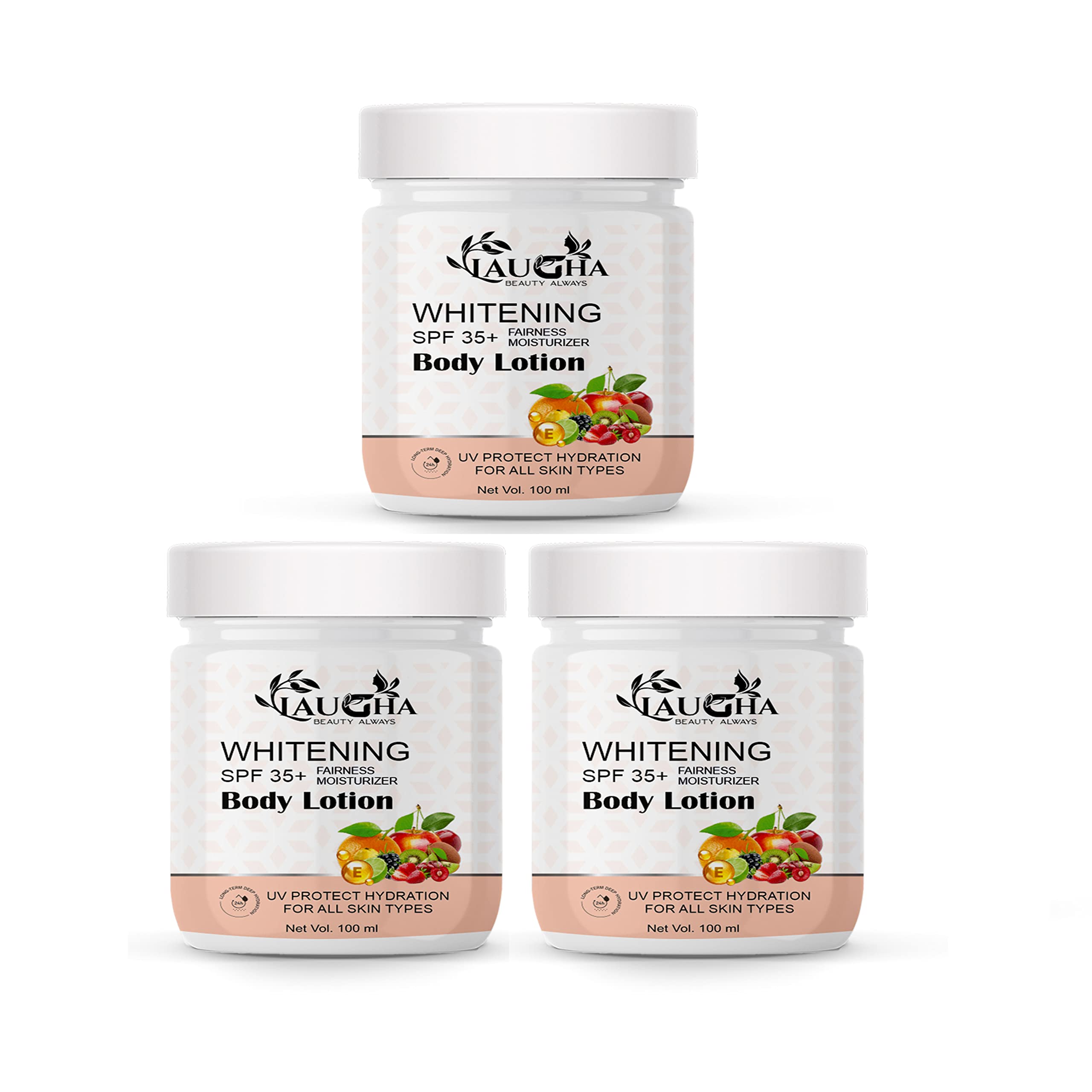 Laugha Whitening Body Lotion SPF 45+ - Brightening Moisturizer for Face, Hands & Body - Pack of 3 x 100ml Bottles - Perfect for Daily Sun Protection & Skin Lightening Care