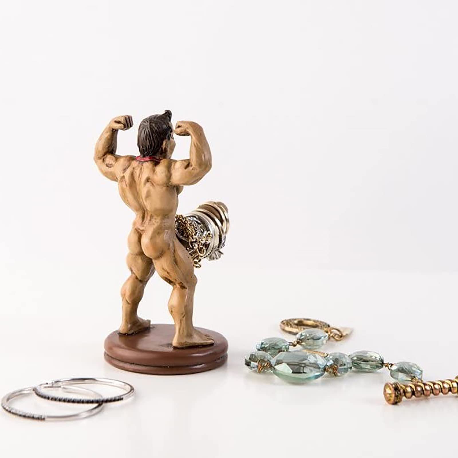 Premium Strong Man Ring Holder - Elegant Jewelry Stand for Engagement & Wedding Rings, Necklaces, Bracelets & Watches - Compact Jewelry Organizer Display Tray (Black) - Perfect for Wedding Proposals, Jewelry Store Displays & Home Decor
