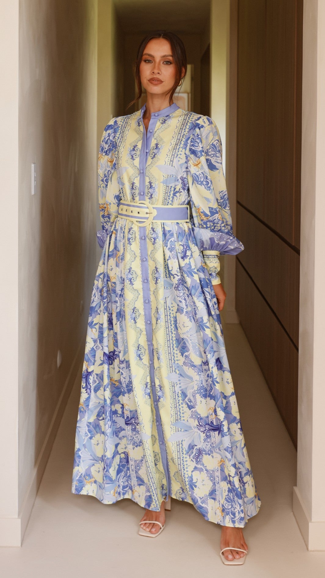 Kalliope Maxi Dress for Women - Flowy Blue & Yellow Floral Summer Dress - Perfect for Beach Vacations, Parties & Casual Outings