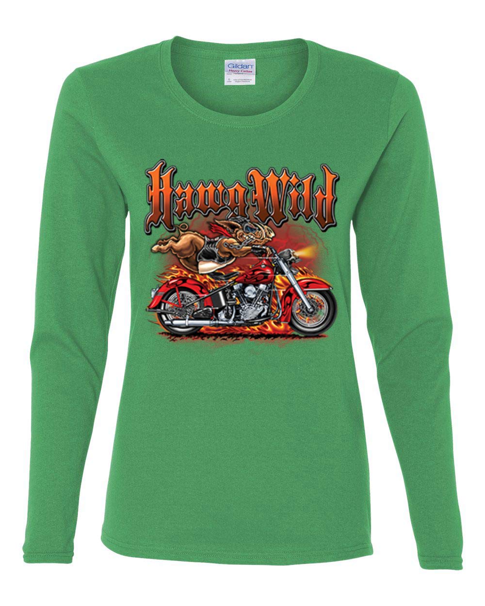 Wild Hawg Motorcycle Flaming Cars & Trucks Women's Graphic Long Sleeve T-Shirt - Biker Apparel for Riding, Casual Wear & Motorcycle Enthusiasts