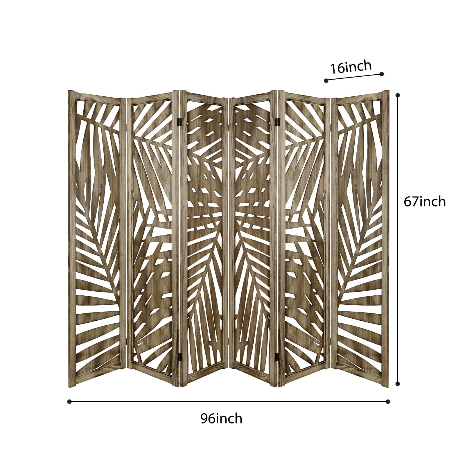 ECOMEX 6-Panel Palm Leaf Room Divider Screen - Freestanding Partition with Retro Leaf Cutout Design in Brown | Perfect for Living Room, Bedroom & Office Privacy