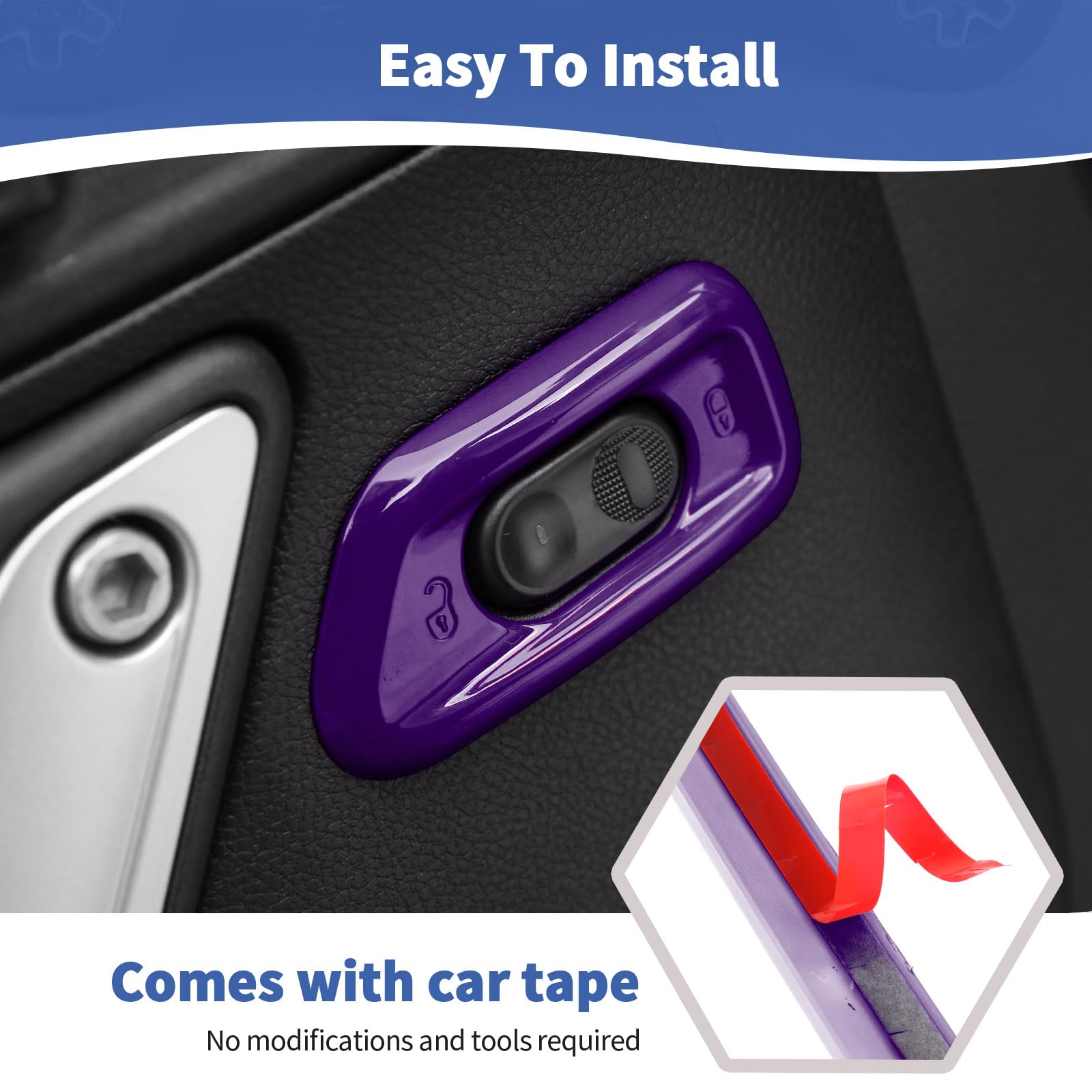 Jeep Wrangler JK JKU Door Lock Switch Cover Trim Bezel (2011-2017) - Purple Interior Accessories (2-Pack) | Durable ABS Plastic Upgrade for Enhanced Protection & Style | Perfect for Off-Road Adventures & Daily Driving