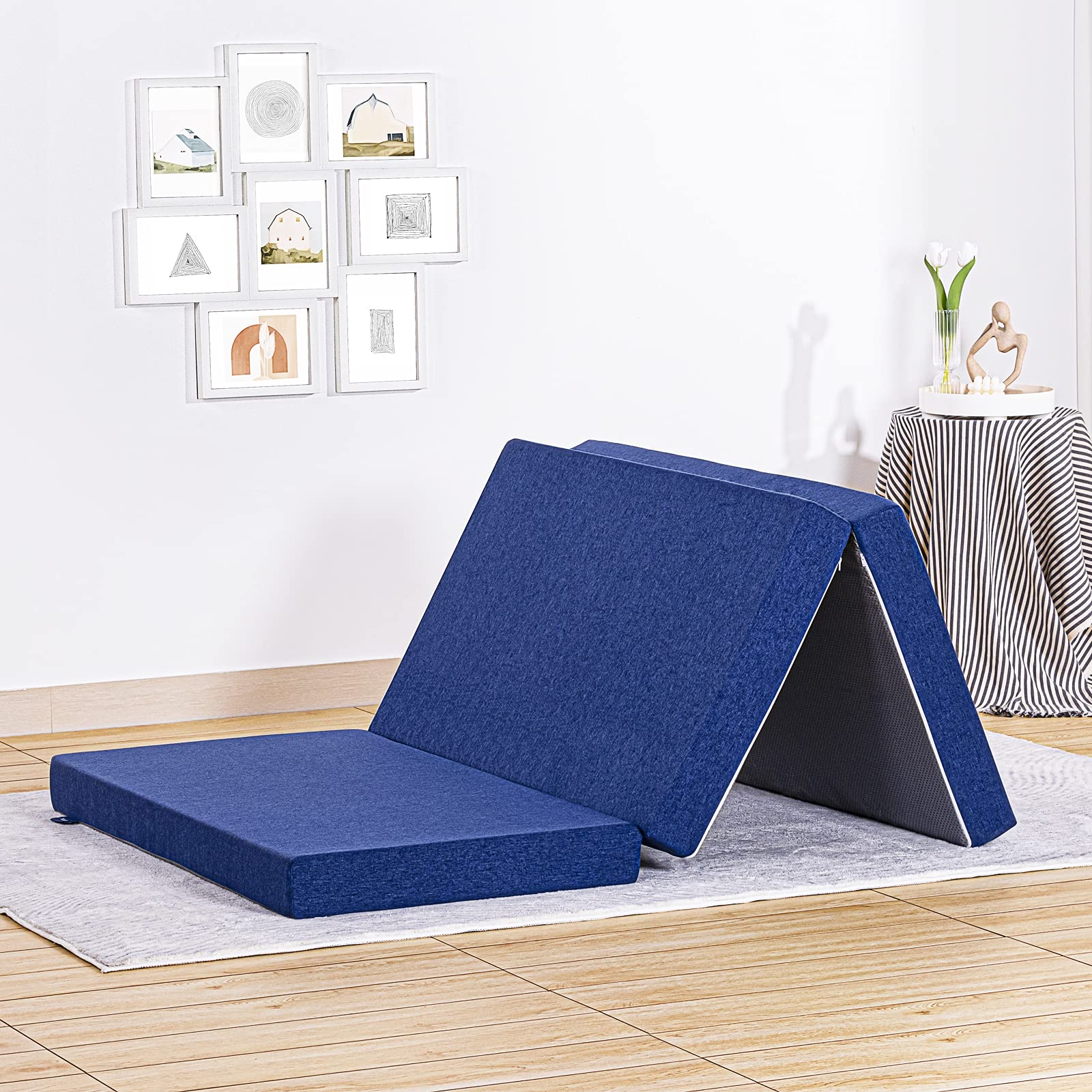 JINGWEI 6-Inch Tri-Fold Memory Foam Mattress Topper with Washable Cover - Twin XL Size (38