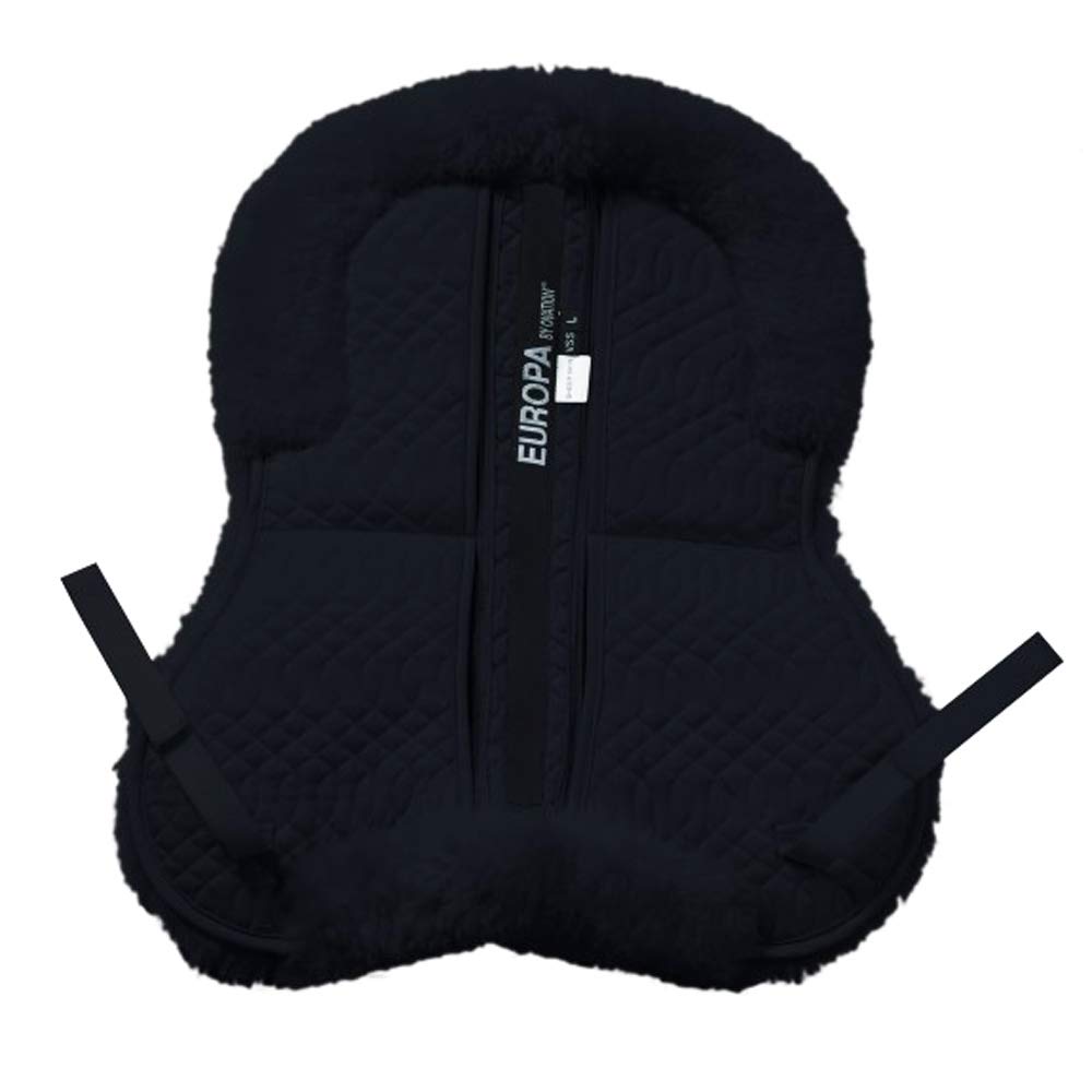 Ovation Europa Sheepskin Vari-Shim Half Pad for Horses - Black/Black, Regular Size (16.5-17