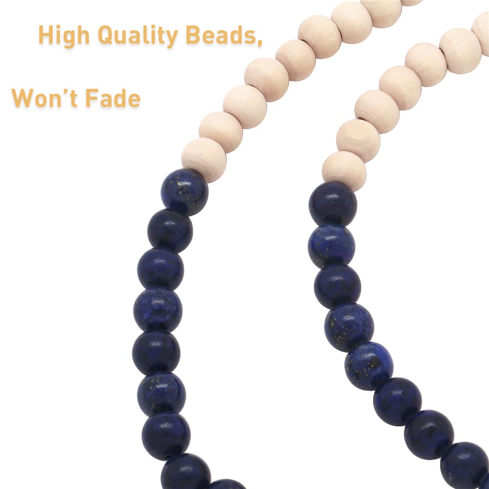 Wooden Beaded Lanyard for ID Badges & Keys - Lapis Lazuli Stone Necklace for Women - Office & Event Use