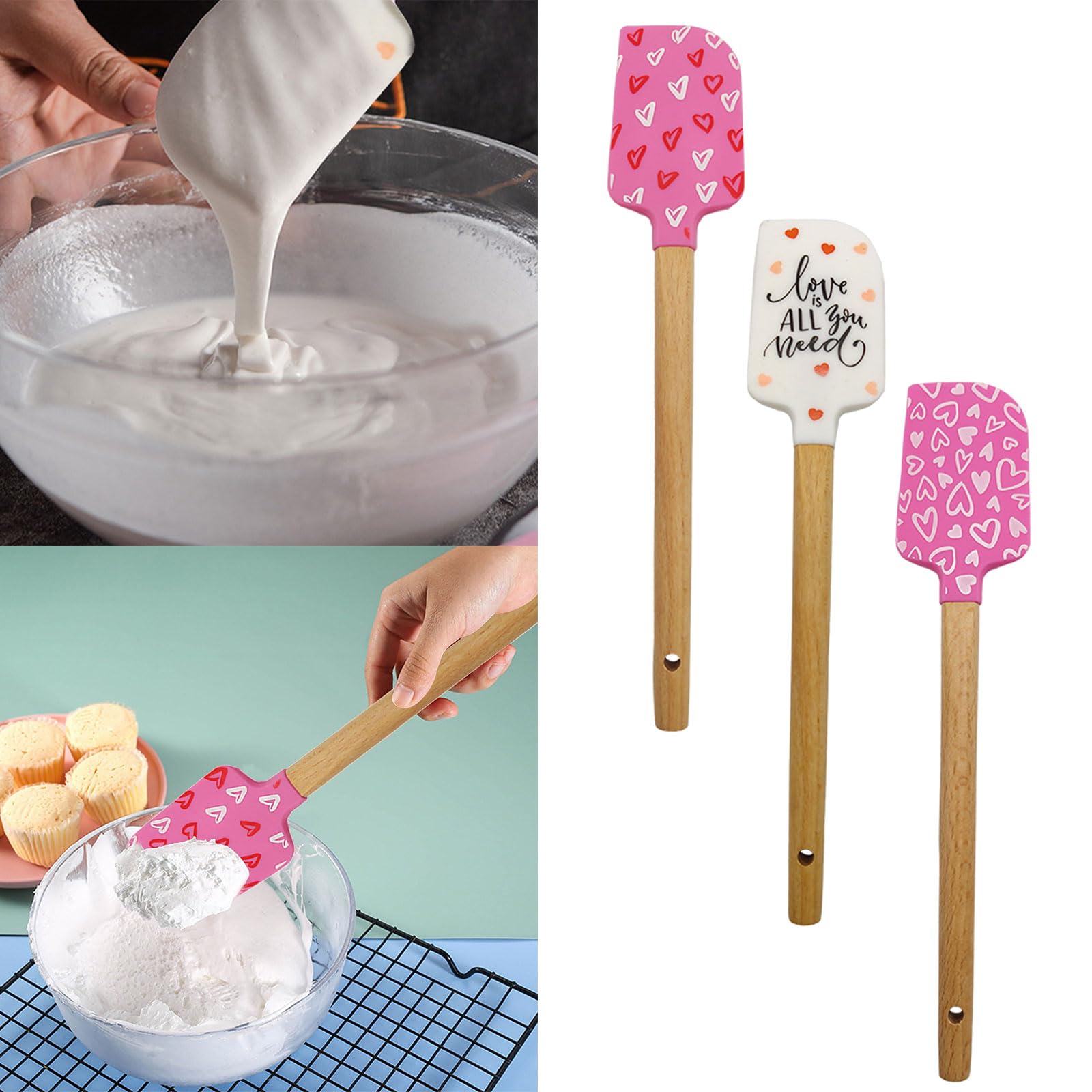 Heart-Shaped Silicone Spatula with Wooden Handle - Perfect for Baking, Cake Decorating, Buttercream Mixing & Chocolate Scraping - Ideal for Home Bakers & Professional Pastry Chefs