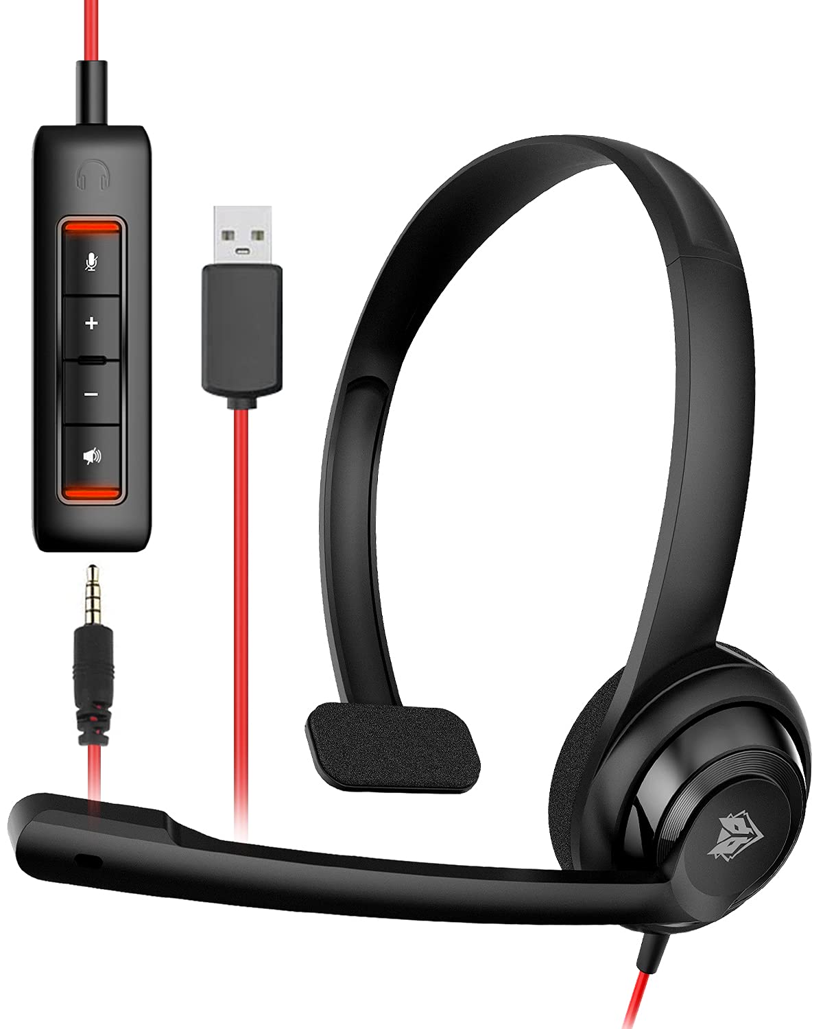 NUBWO HW02 USB Headset with Noise Cancelling Microphone & In-Line Volume Control - Lightweight On-Ear Wired Computer Headset for PC, Laptop, Office, Call Center - Perfect for Zoom, Skype, Webinars, Online Classes (Black)