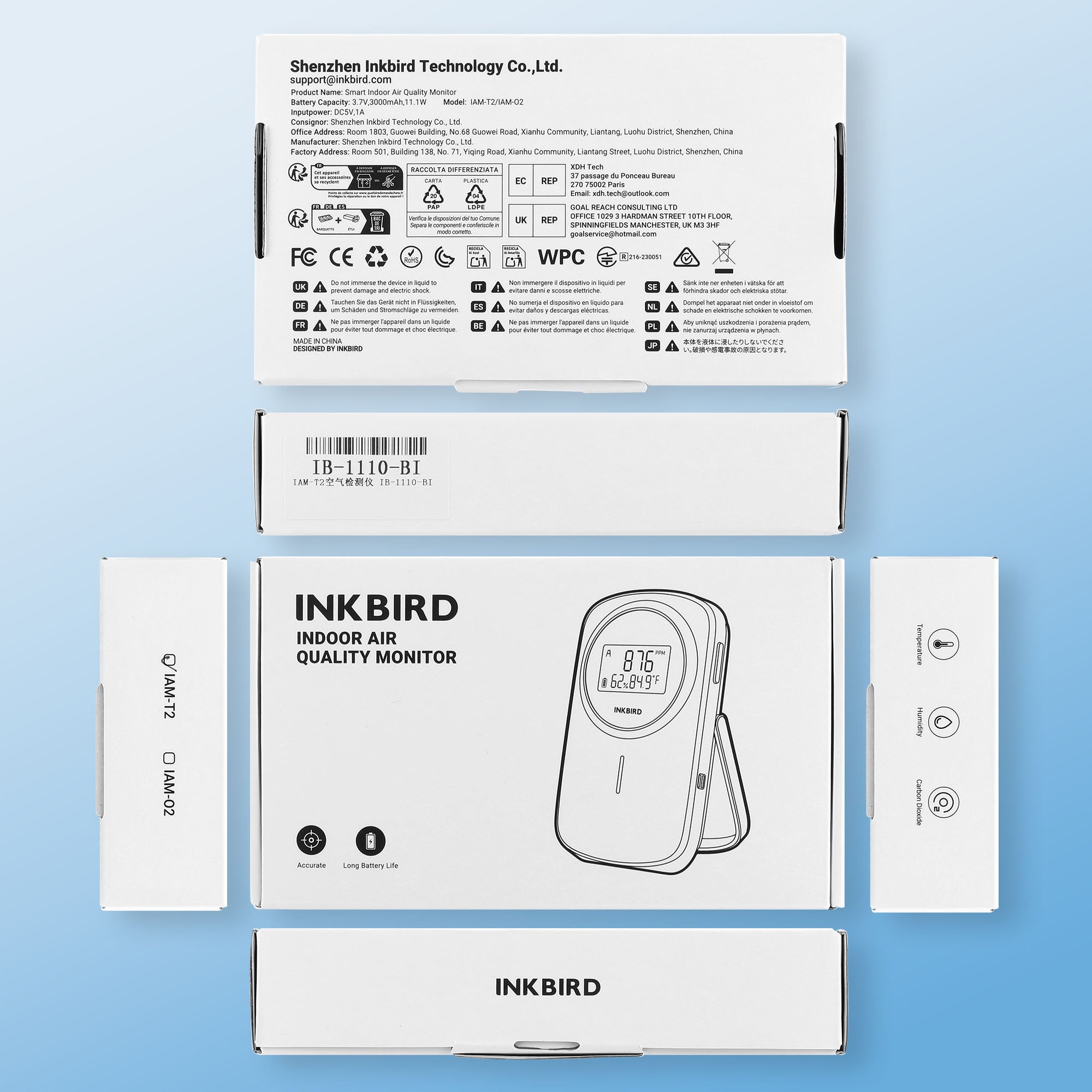 Bluetooth 3-in-1 Indoor Air Quality Monitor IAM T2 - CO2, PM2.5 & Temperature Detector for Home, Office & Nursery | Real-Time Air Pollution Tracking
