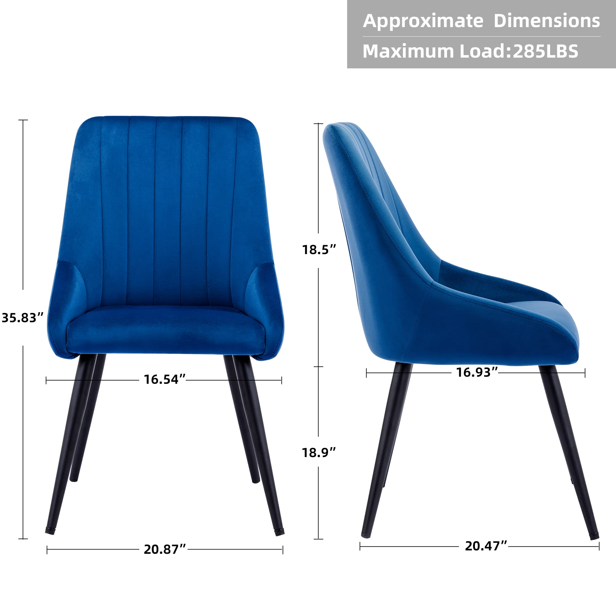 DUHOME Set of 2 Modern Velvet Upholstered Dining Chairs - Mid Century High Back Tufted Armless Accent Chairs for Dining Room, Living Room, Bedroom (Dark Blue) | Perfect for Home Decor, Small Spaces & Entertaining Guests