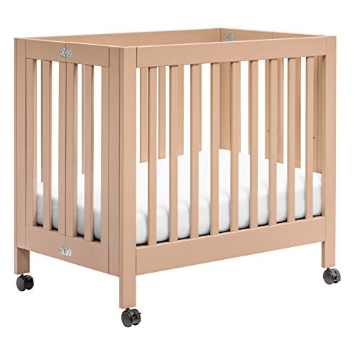 Babyletto Origami Mini Portable Folding Crib with Wheels - Greenguard Gold Certified, 2 Adjustable Mattress Heights, Compact Nursery Bed for Travel & Small Spaces (Canyon Color) | Perfect for Home, Daycare & On-the-Go Parents