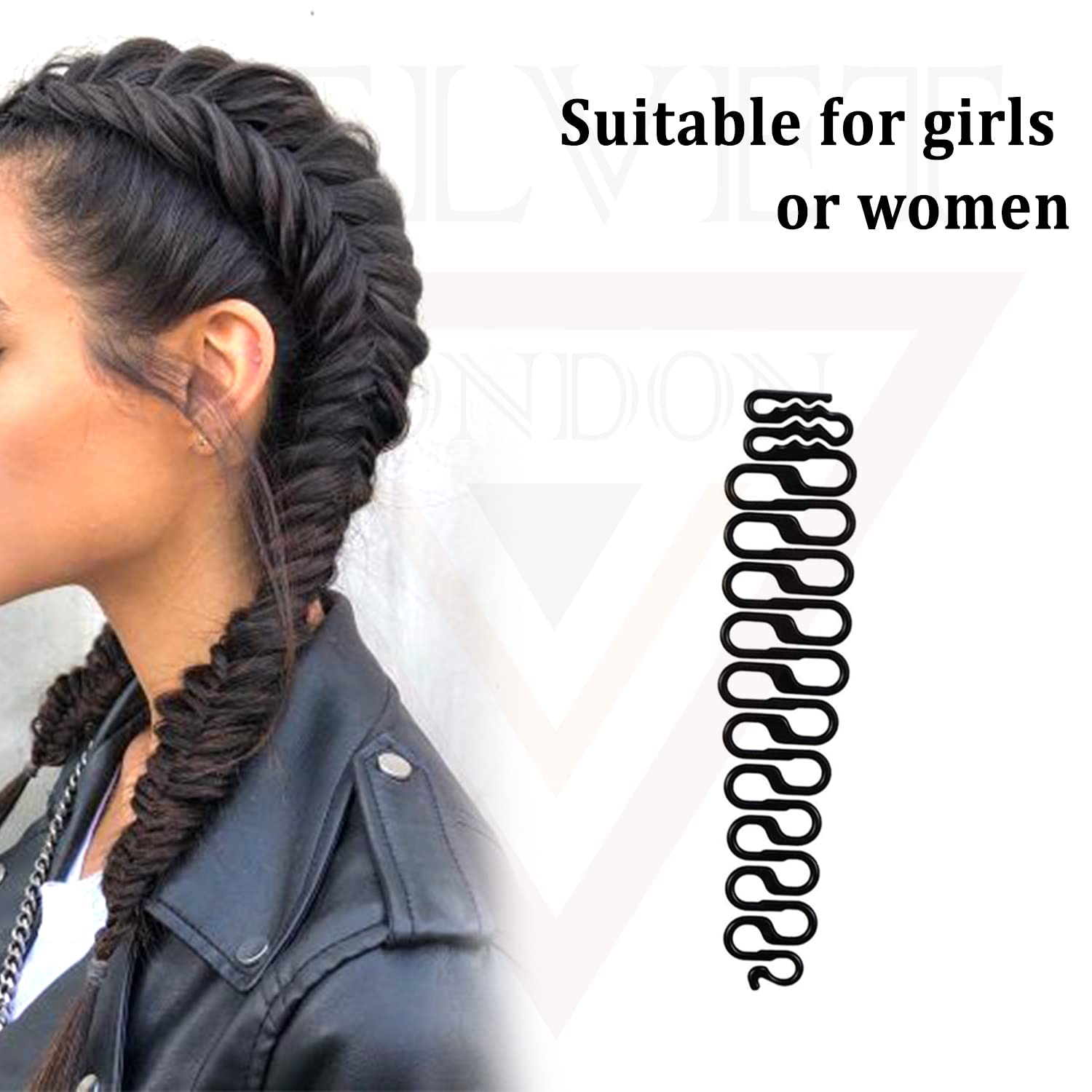 Velvet London 3-Piece Hair Bun Maker Set - French Twist Hair Styling Tools with Braiding Stick & Clips for Women & Girls (Black) - Perfect for Updos, Braids & Everyday Hairstyles