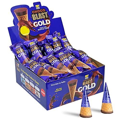 Pure Temptation® Gold Chocoblast Chocolate Filled Waffle Cones - 36pc Premium Chocolate Gift Box with Display Stand | Gourmet Chocolate Snacks for Parties, Gifts & Dessert Platters