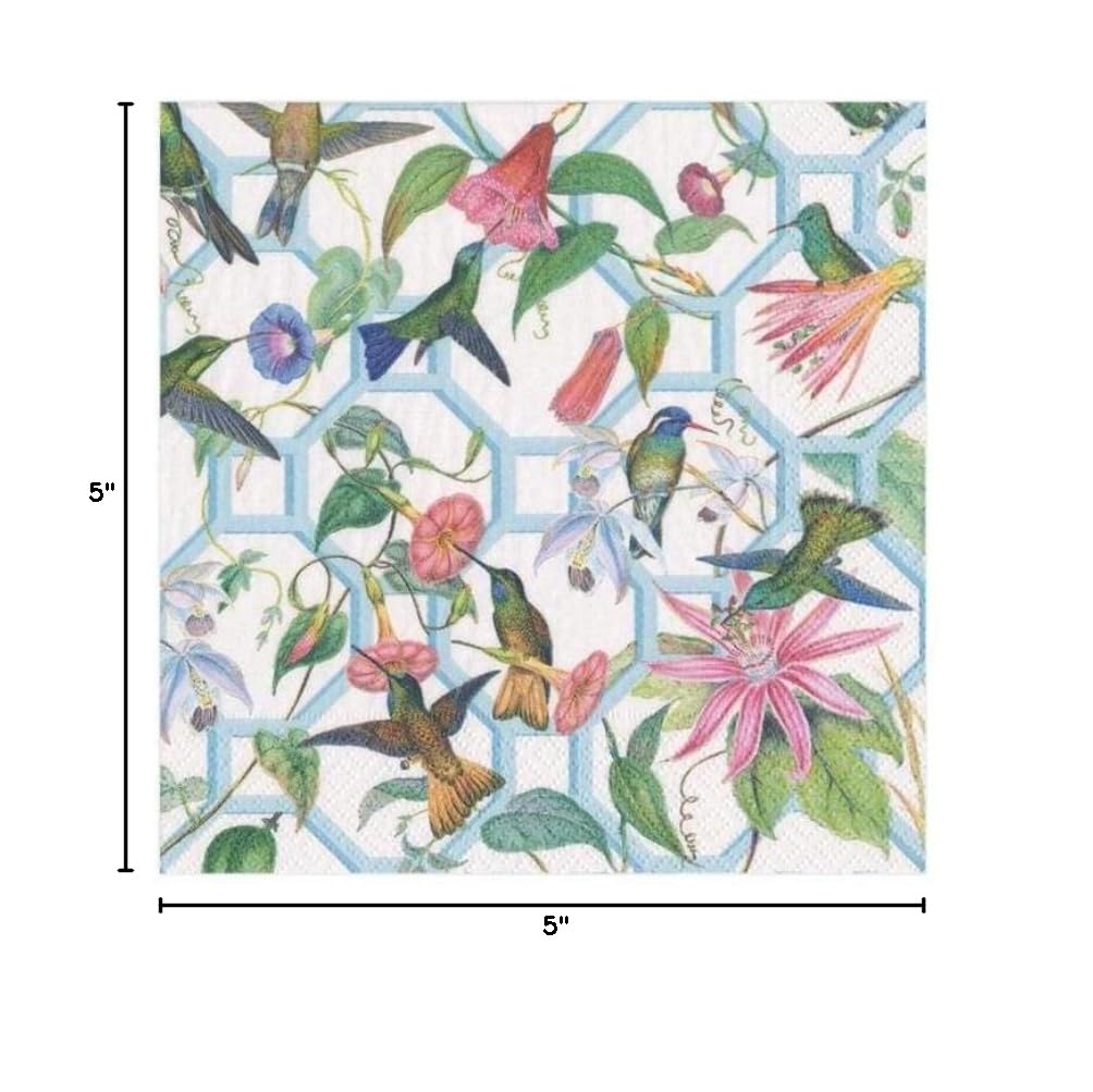 Caspari Hummingbird Trellis Paper Cocktail Napkins - 40 Count, Floral Bird Design, Disposable Party Napkins for Weddings, Bridal Showers & Garden Events