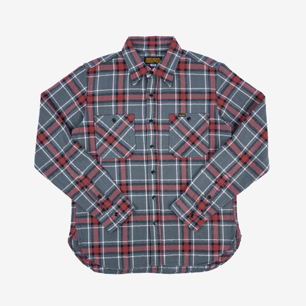 Iron Heart IHSH-375 Heavyweight 12oz Slub Flannel Shirt - Gray Herringbone Check for Men | Durable Workwear & Outdoor Activities