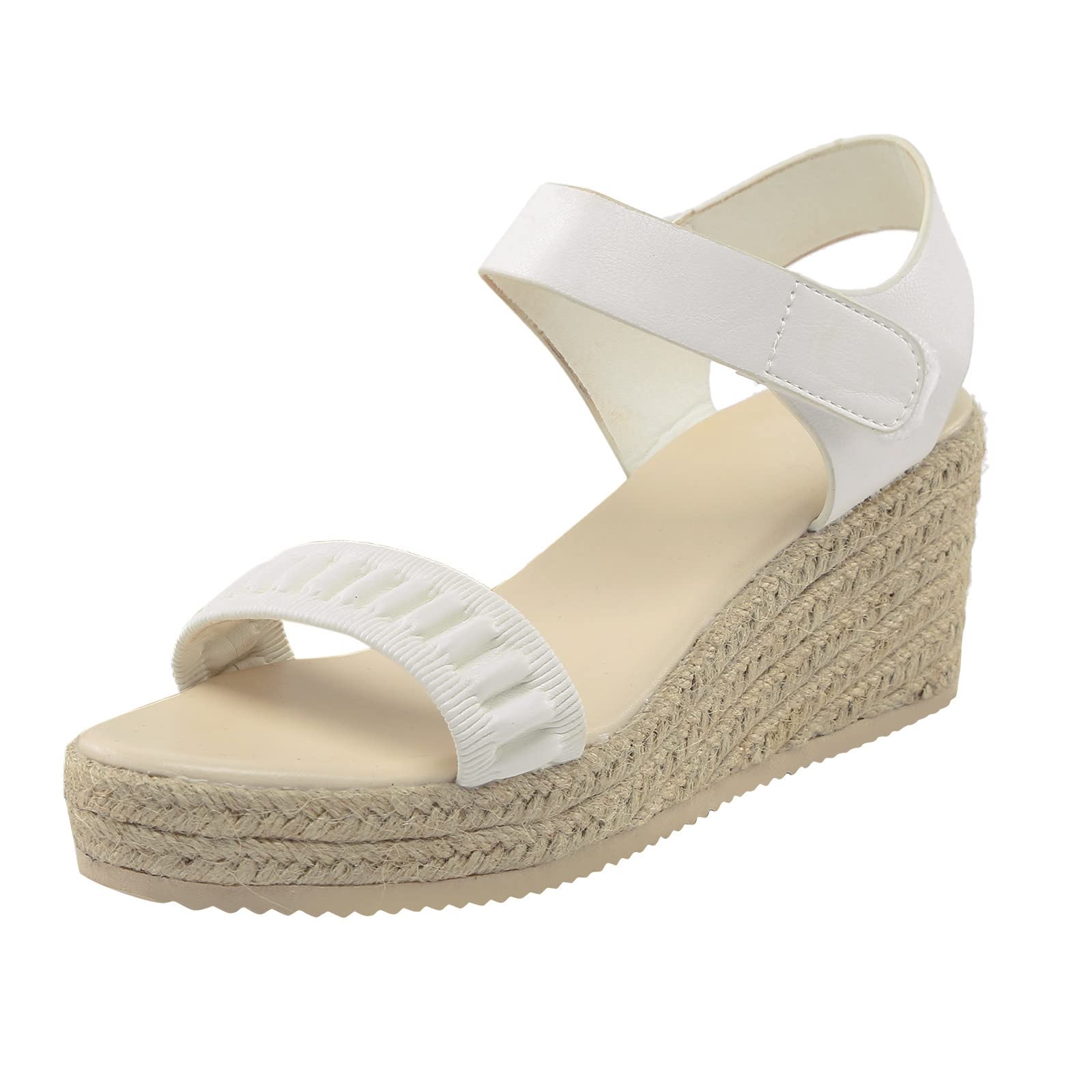 Women's Open Toe Linen Wedge Sandals - Ruched Roman Saltwater Beach Shoes Size 9 | Comfortable Summer Casual & Vacation Wear
