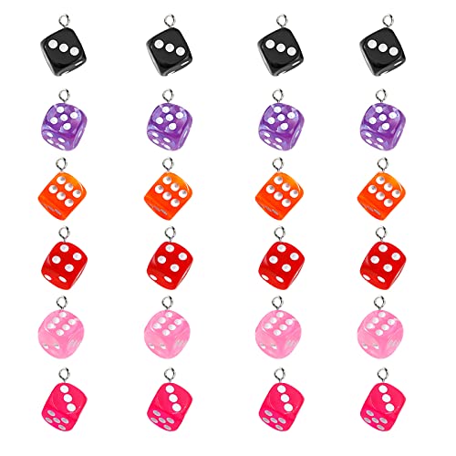 24-Piece Assorted Resin Cubic Dice Charms with Eyelet Loops - Jewelry Making Supplies for Bracelets, Earrings, Pendants & Keychains - DIY Craft Beads for Unique Handmade Accessories and Home Decor