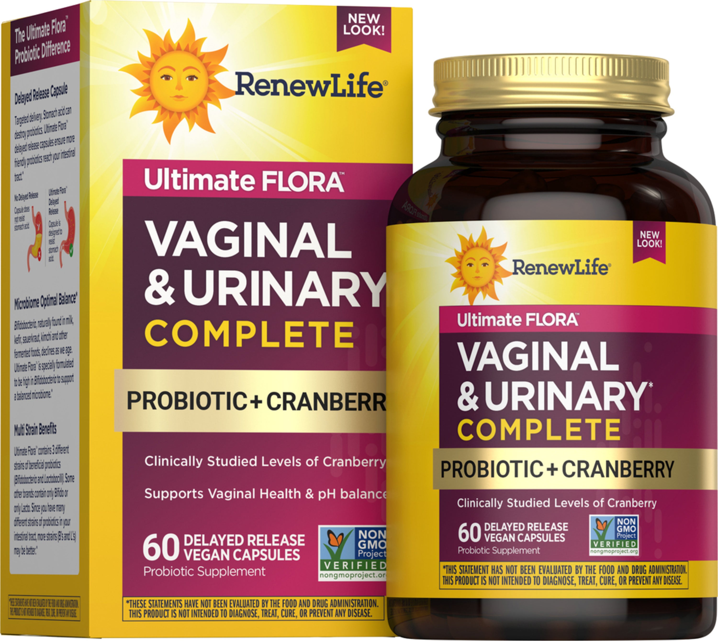 Ultimate Flora Vaginal & Urinary Complete Probiotic with Cranberry Extract - 60 Delayed Release Vegan Capsules for Women's Health & UTI Support | Daily Digestive & Immune Support Supplement for Women