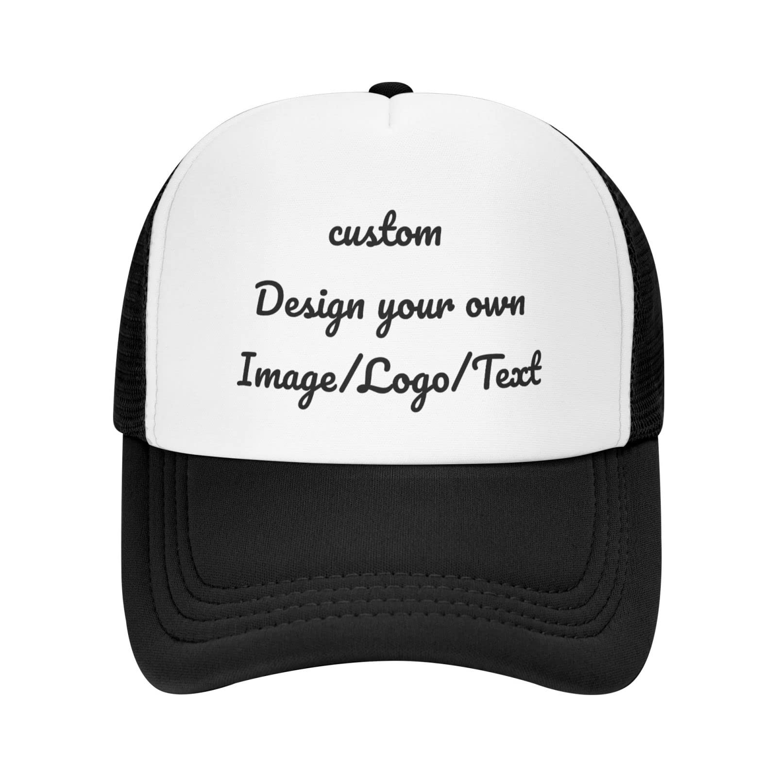Custom Hats for Men - Design Your Own Personalized Trucker Hat with Picture - Black Sun Hats for Outdoor Activities, Sports & Casual Wear