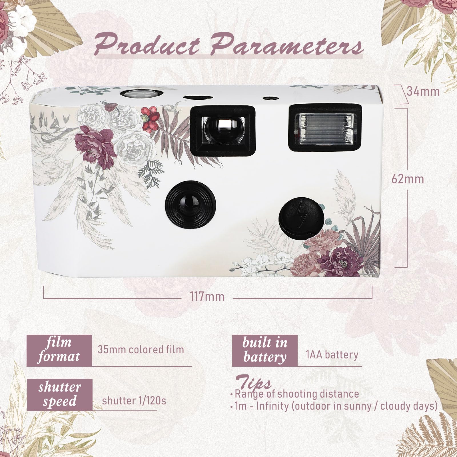 10 Pack Disposable Cameras with Flash - 34mm Single Use Film Cameras for Wedding, Travel & Parties | Colorful Bohemian Style Film | Perfect for Events, Vacations & Special Occasions