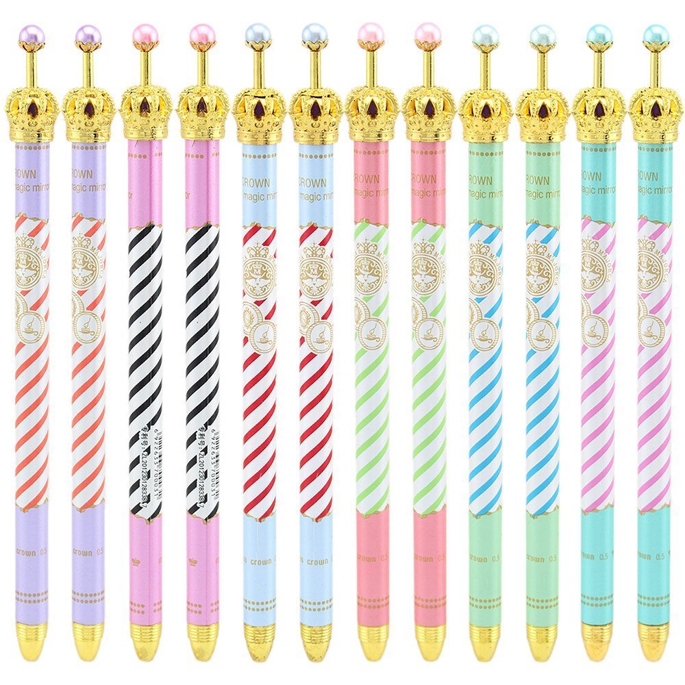 Ipienlee Crown Design 0.5mm Black Ink Gel Pens - 12 Pack Smooth Writing Pens for School, Office & Home Use - Perfect for Note Taking, Journaling & Art Projects