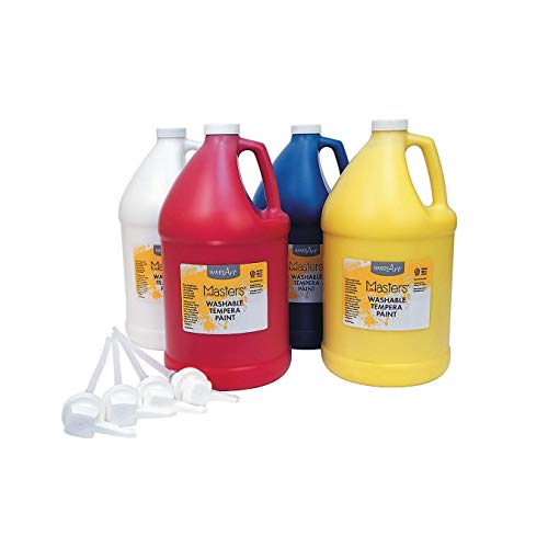 Handy Art Little Masters Washable Tempera Paint Set - 4 Gallon Bottles (128 oz) in Primary Colors & White - Non-Toxic Bulk Art Supplies for Kids & Adults - Perfect for Classroom Crafts, DIY Projects & School Posters