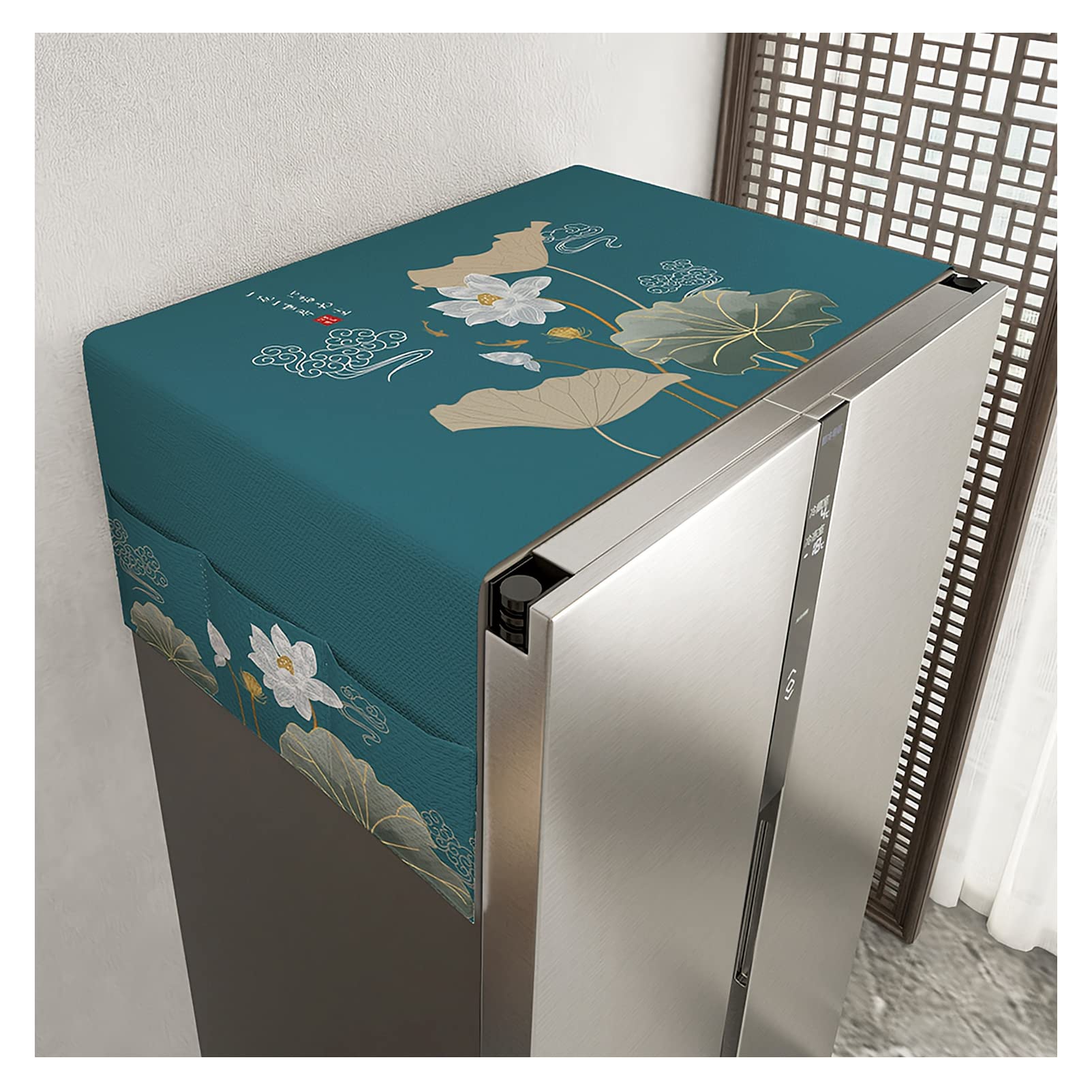 XUNJIE Non-Slip Refrigerator Cover - Double Door Dust Protection Cloth (70x180cm) for Kitchen Appliances - Microwave Oven & Washing Machine Protective Cover - Style A 0001 | Perfect for Home, Apartment & Office Use