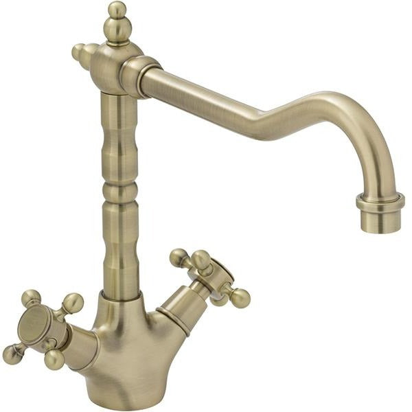 Fienza 336106BB Lillian Shepherds Crook Sink Mixer in Champagne Finish - Elegant Single Handle Bathroom Faucet for Vanity Sinks, Perfect for Modern and Traditional Home Decor